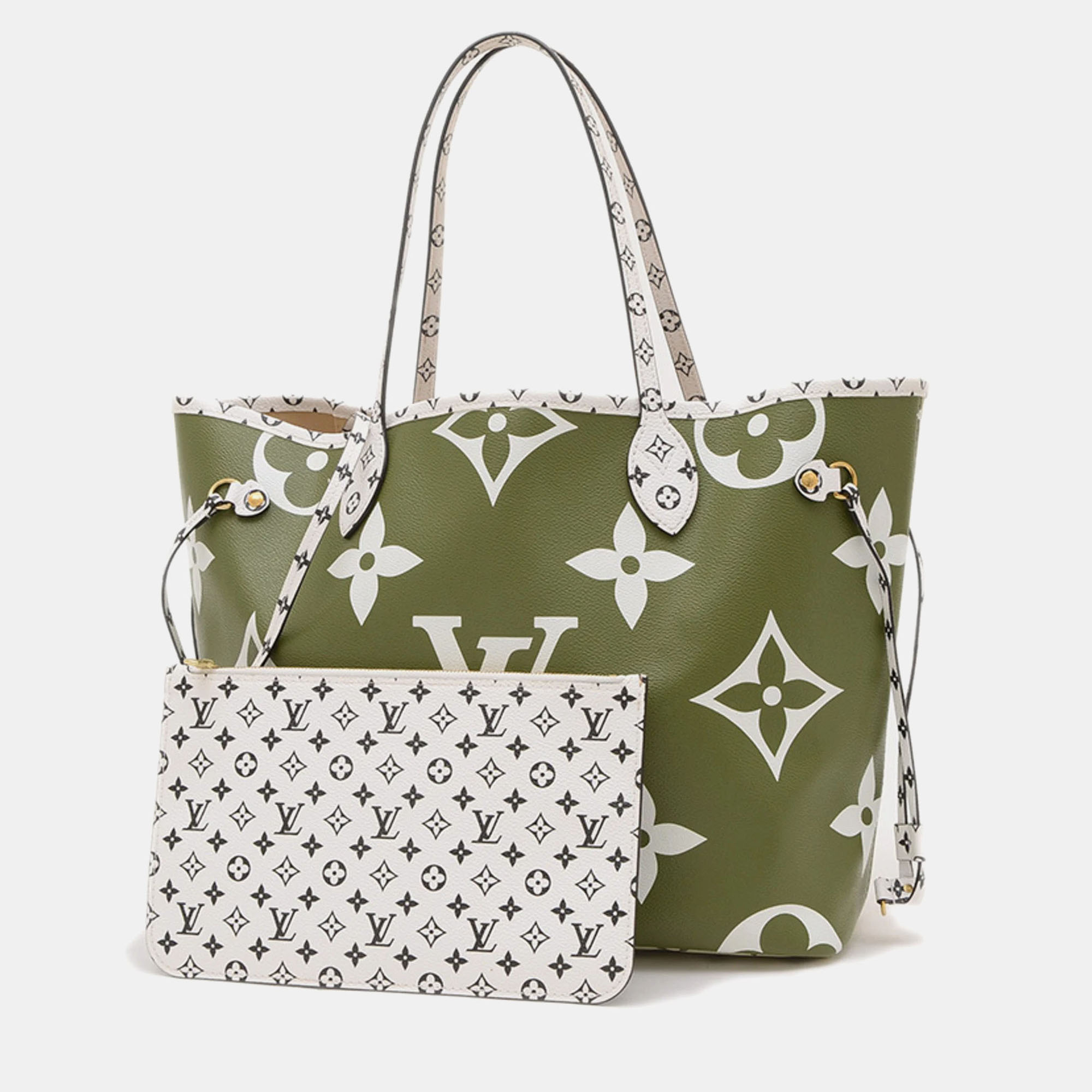 Pre-owned Louis Vuitton Neverfull Mm Khaki Monogram Giant Canvas Tote Bag In Green
