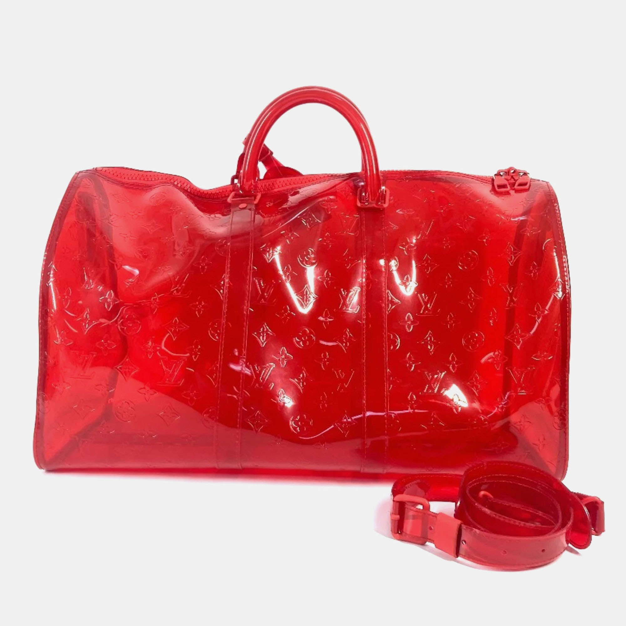 

Louis Vuitton Keepall 50 Red Monogram Prism Vinyl PVC Boston Bag