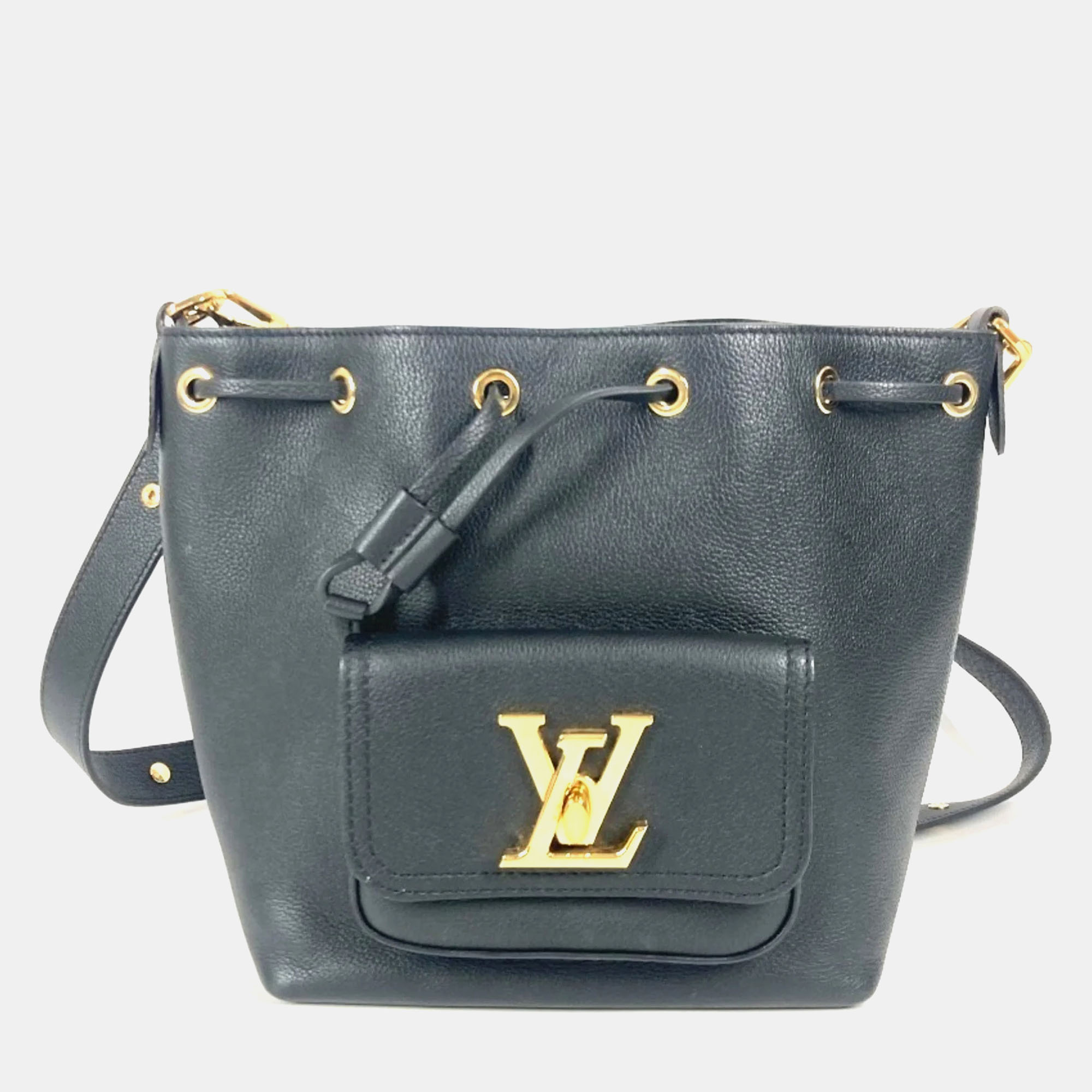 

Louis Vuitton Lock Me Noir Leather Bucket Drawstring Handbag, Black