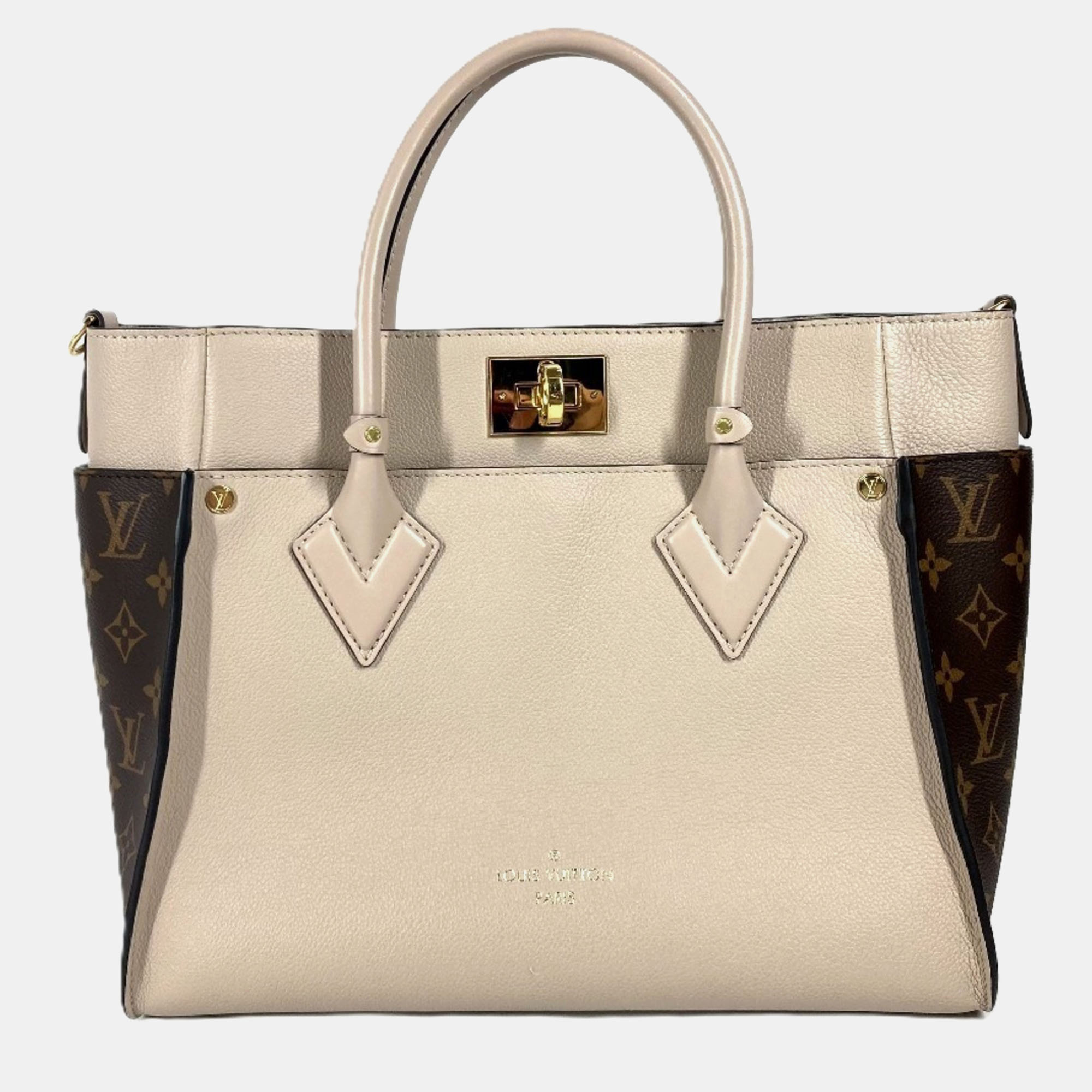 

Louis Vuitton On My Side MM Calf Leather Monogram Canvas Shoulder Bag, Beige