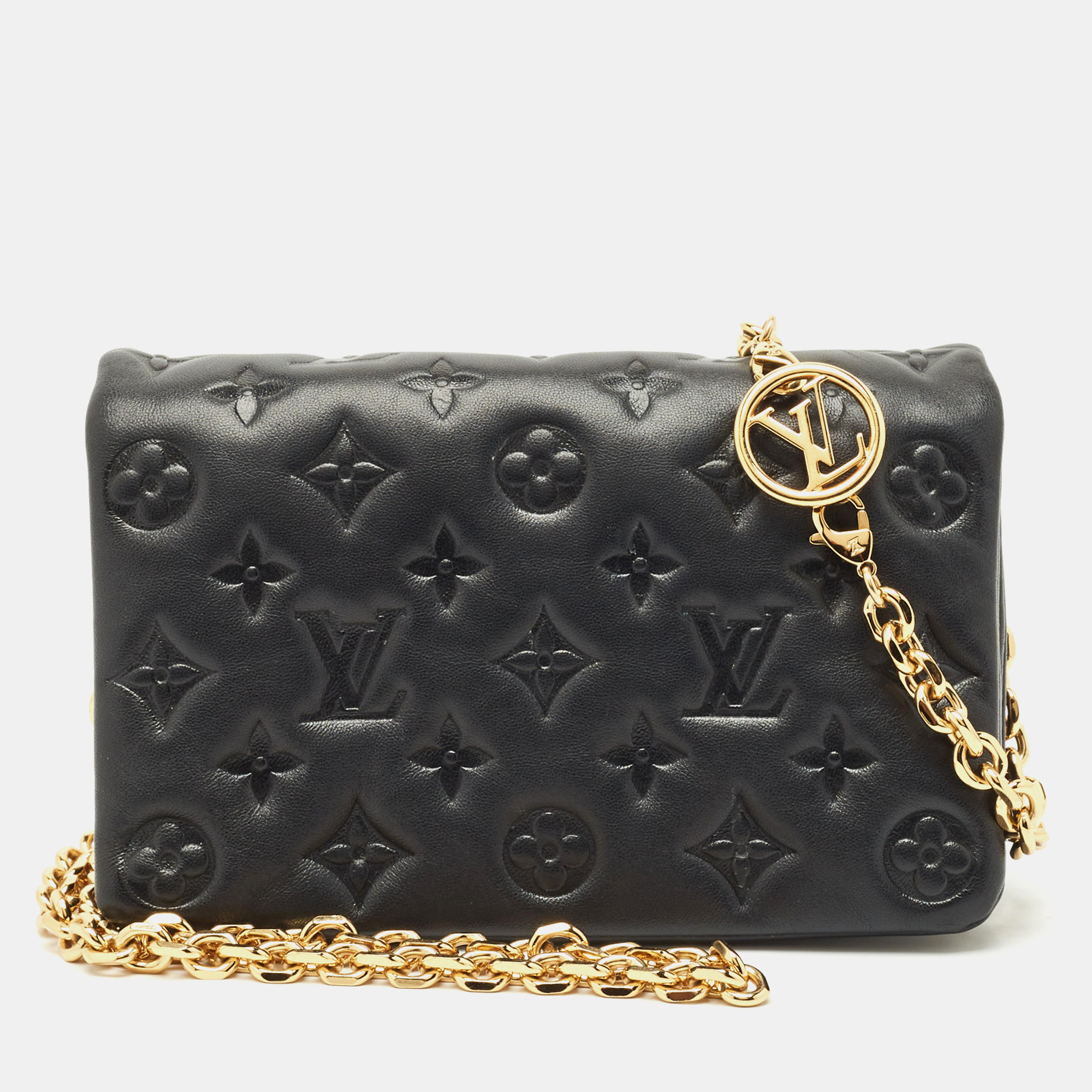 

Louis Vuitton Black Monogram Leather Coussin Pochette Bag
