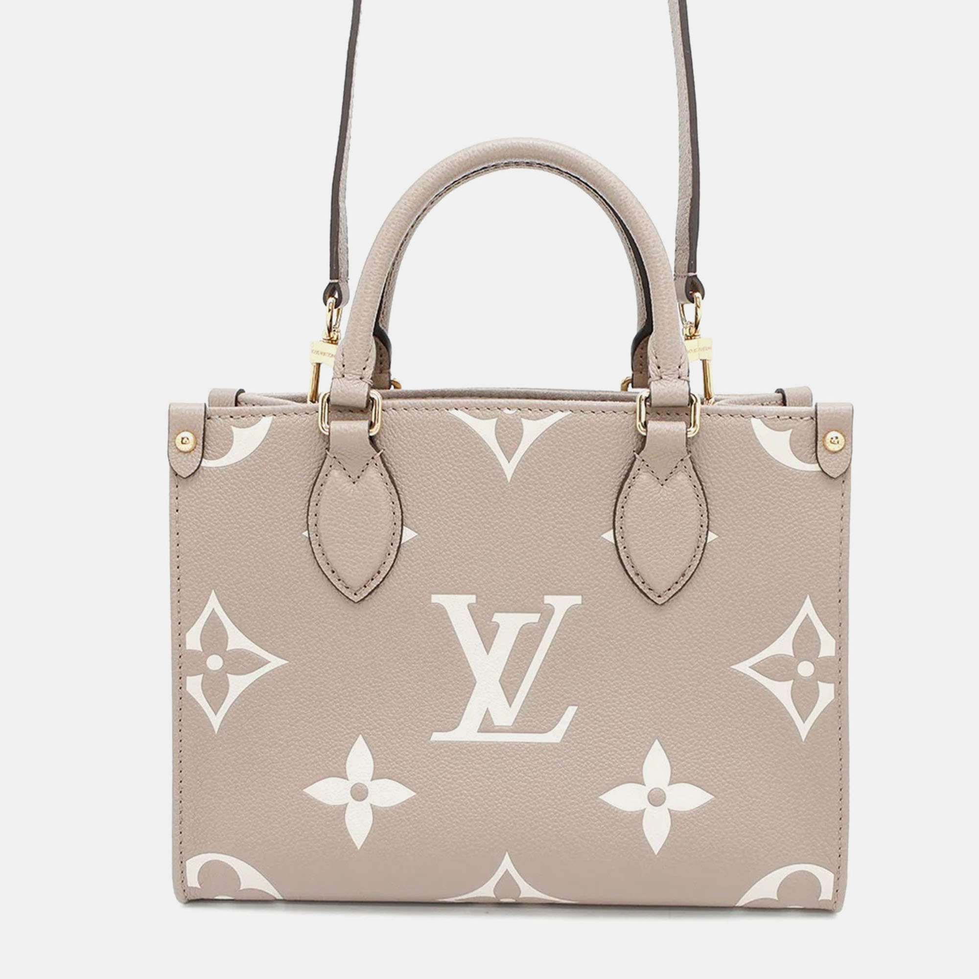 

Louis Vuitton Onthego Tourterelle Claim Bicolor Monogram Empreinte Leather Monogram Giant Size Pm, Beige