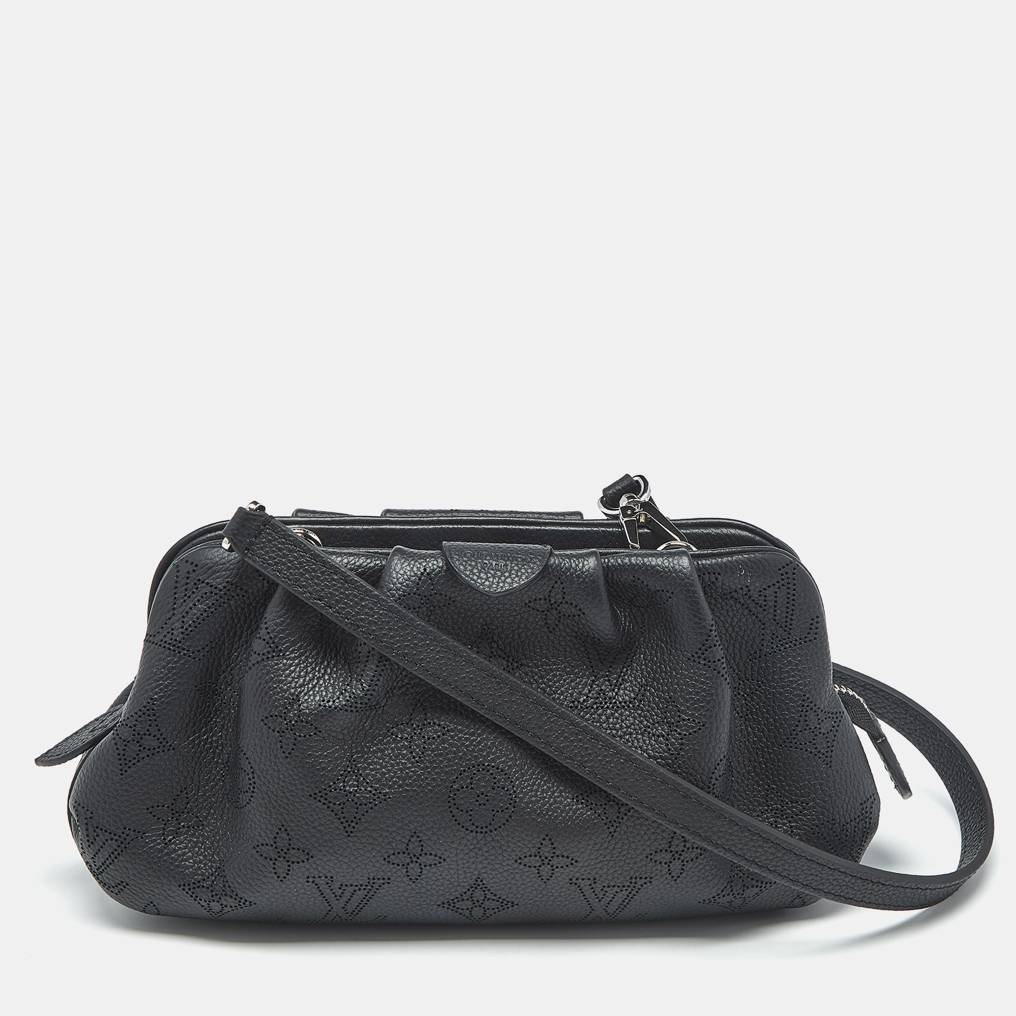 

Louis Vuitton Black Monogram Mahina Leather Mini Scala Pouch