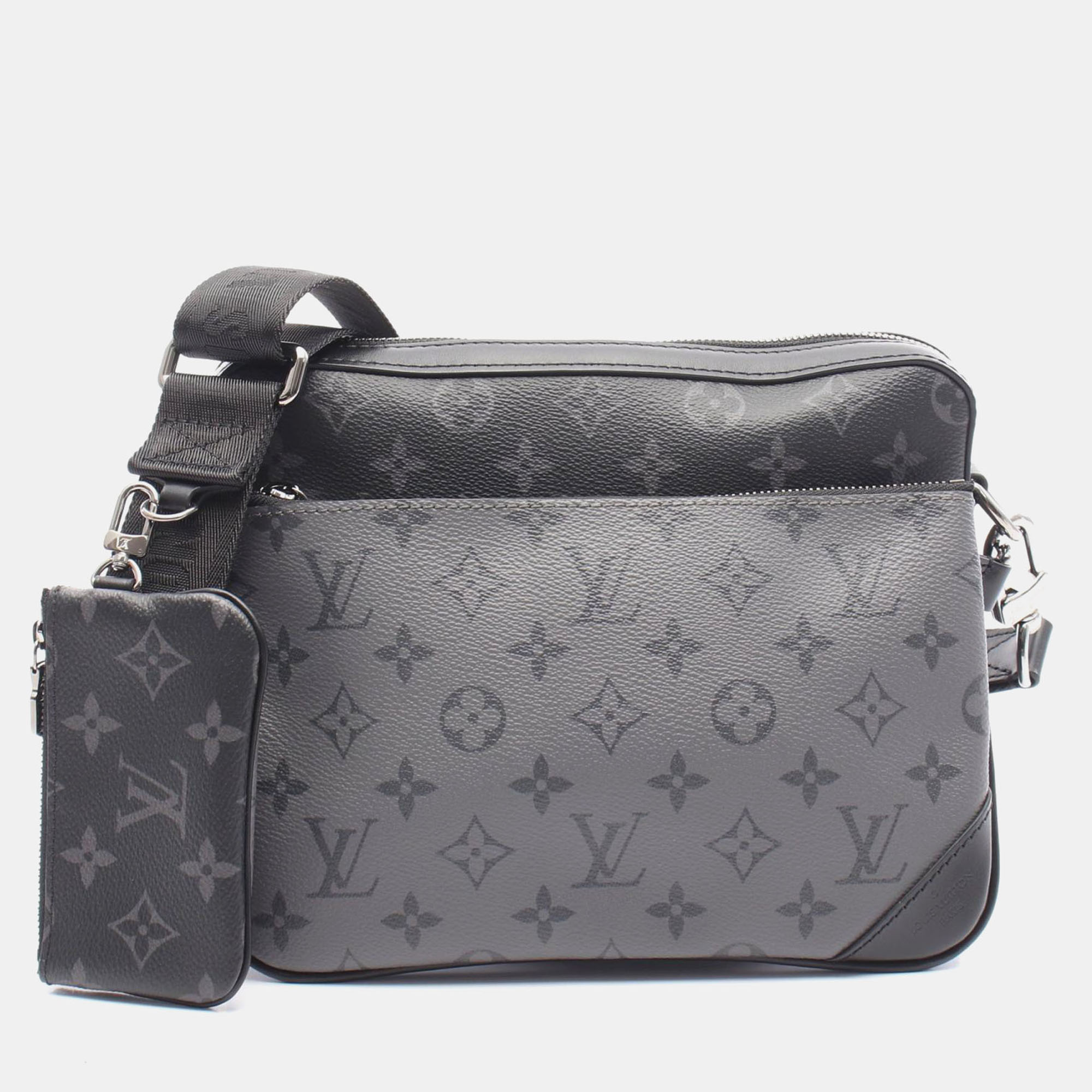 Pre-owned Louis Vuitton Trio Messenger Monogram Eclipse Canvas Shoulder Bag In Black