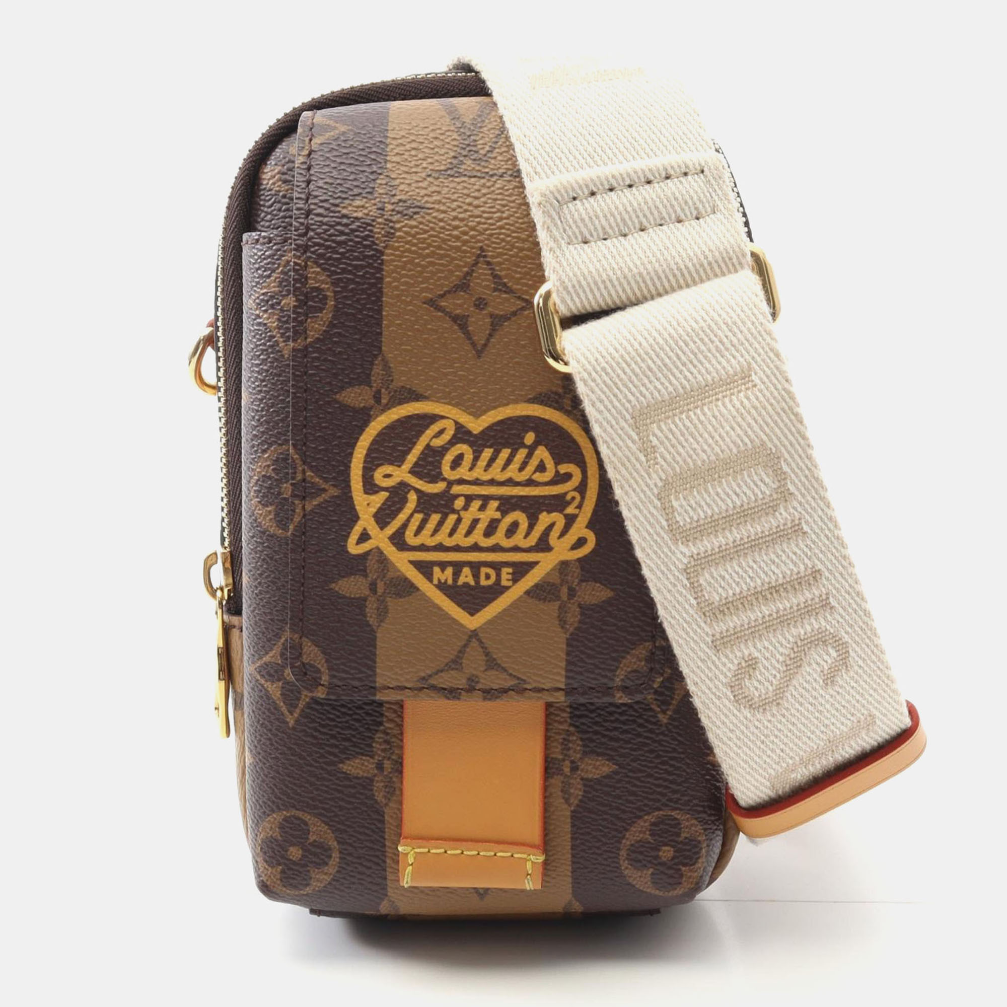 

Louis Vuitton Nigo Double Phone Pouch Monogram Stripe Canvas Crossbody Bag, Brown