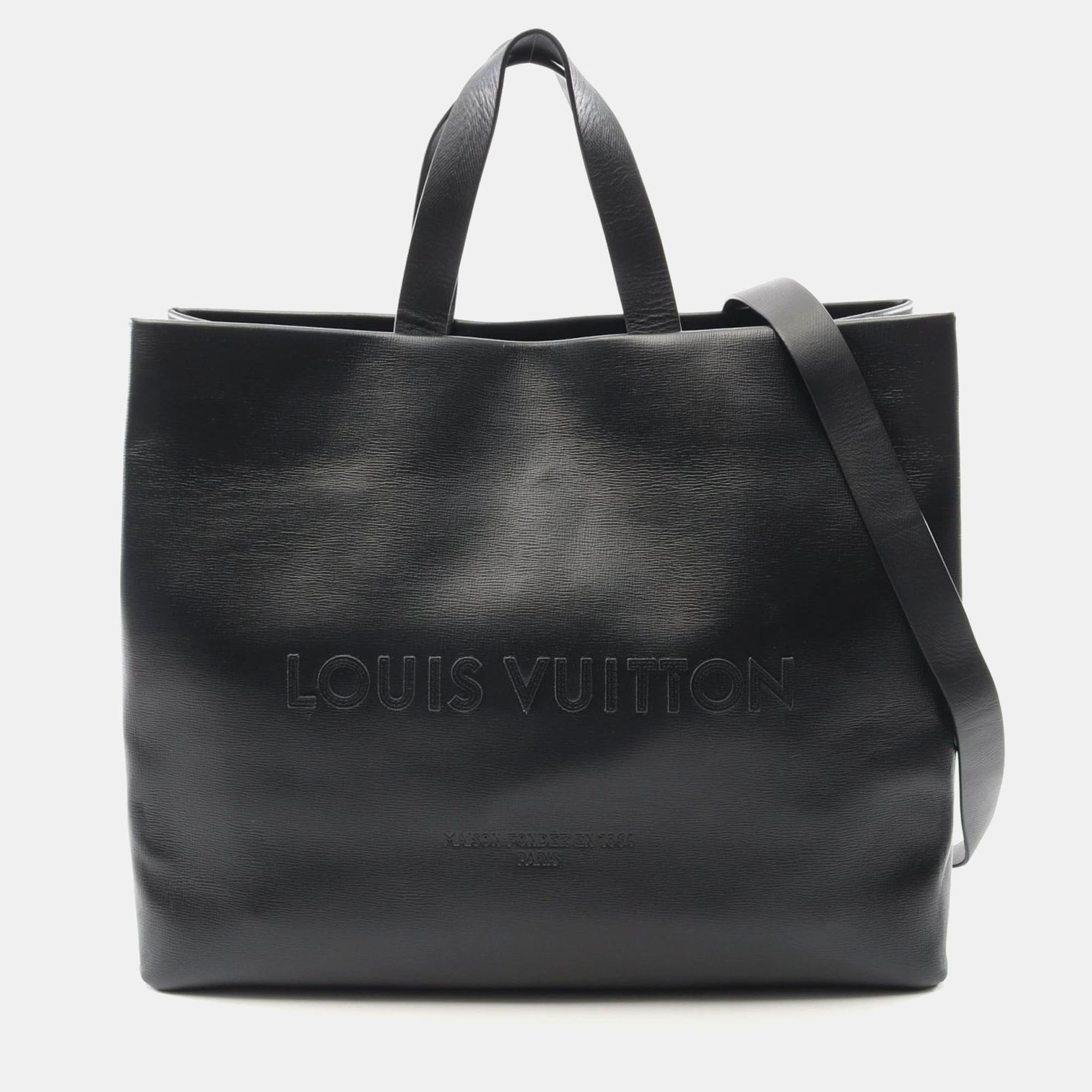 

Louis Vuitton Shopper Tote MM Black Leather Tote Bag