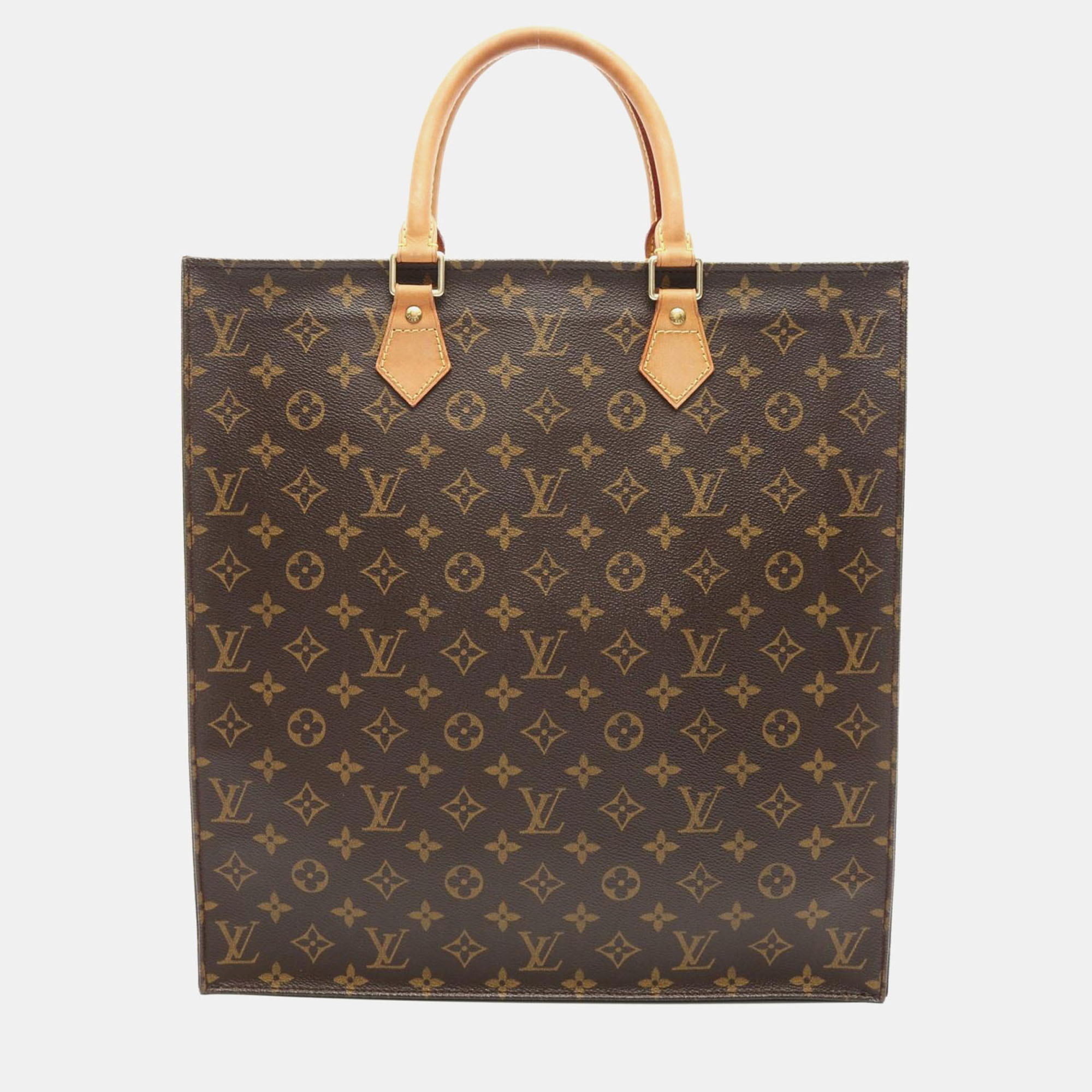 

Louis Vuitton Sac Plat Brown Monogram Canvas Leather Tote