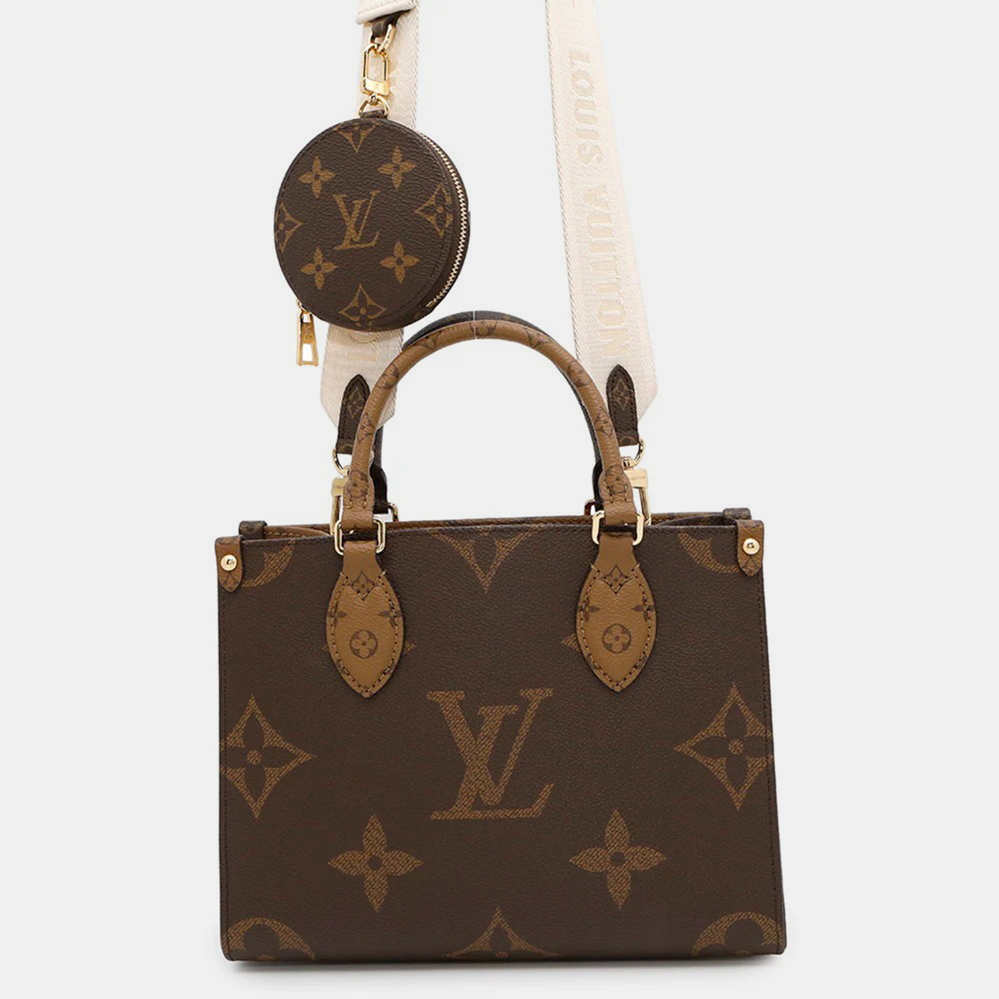 Pre-owned Louis Vuitton Onthego Pm Monogram Reverse Canvas Tote Bag In Red