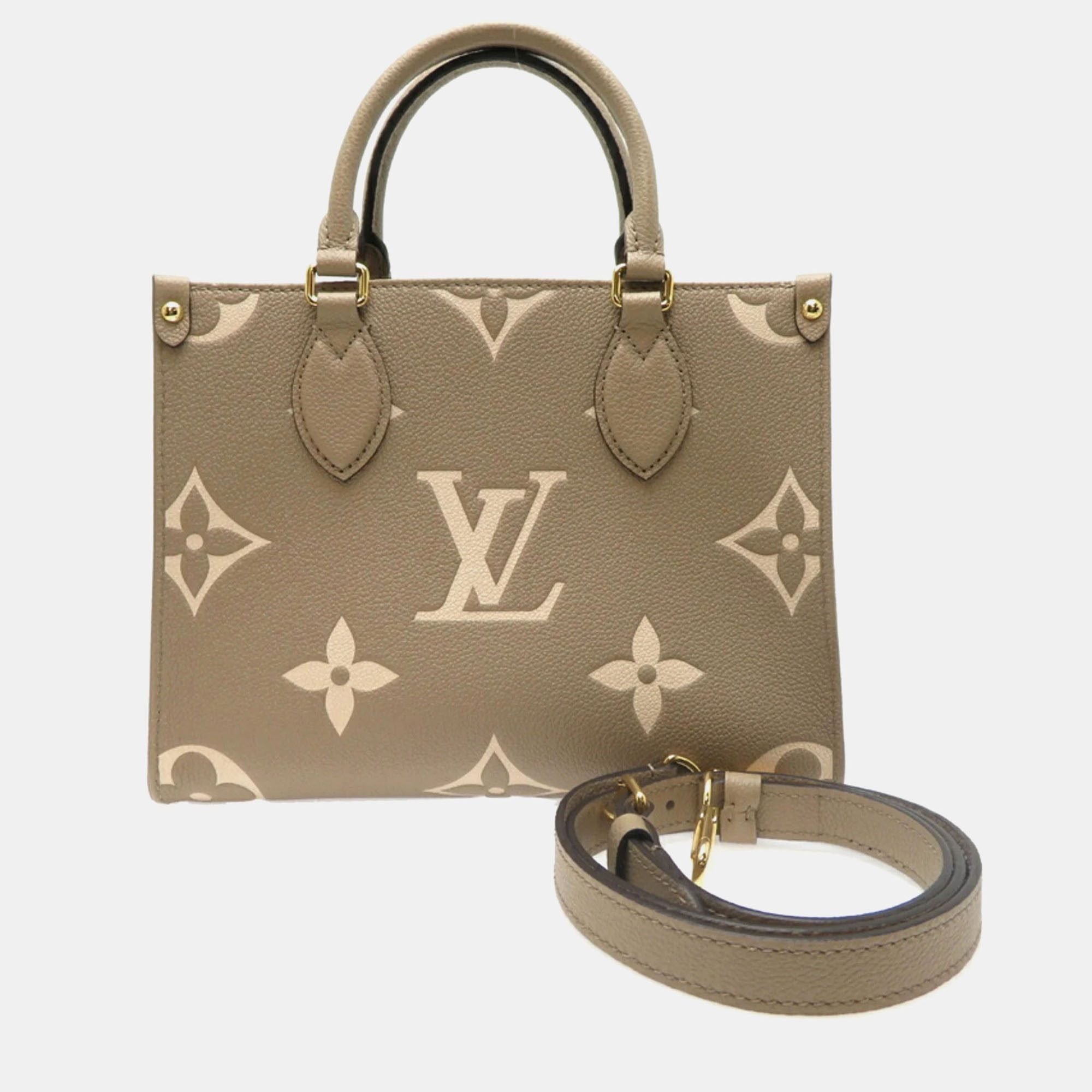 

Louis Vuitton On The Go PM Bicolor Tourterelle Creme Monogram Empreinte Handbag, Cream