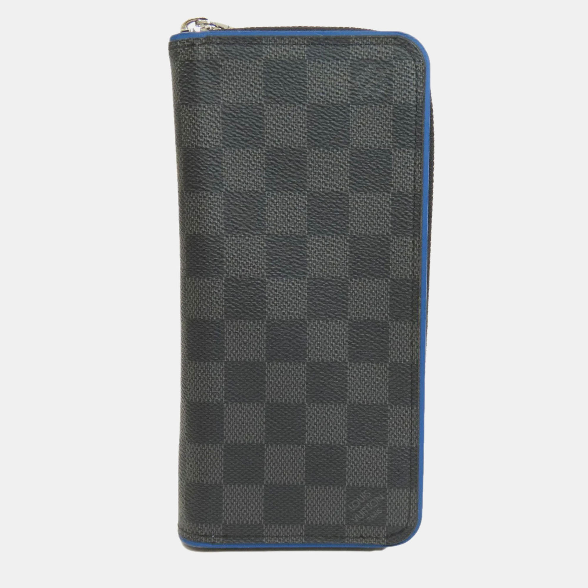 Pre-owned Louis Vuitton Zippy Wallet Vertical Long Damier Canvas In Black