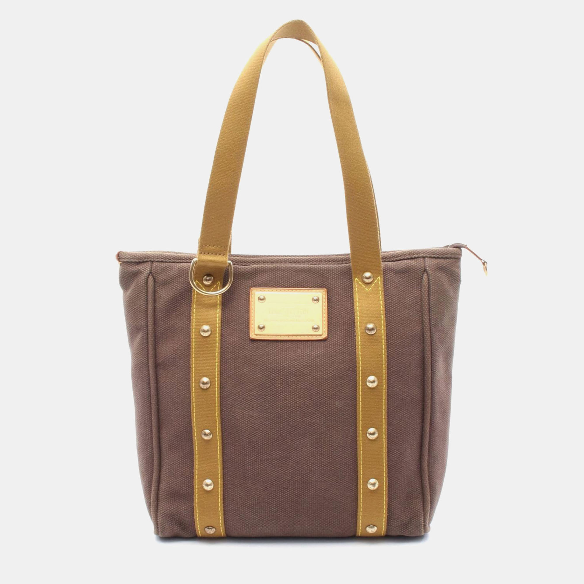 

Louis Vuitton Cabas Mm Tote Bag Antigua Canvas Leather Brown Khaki