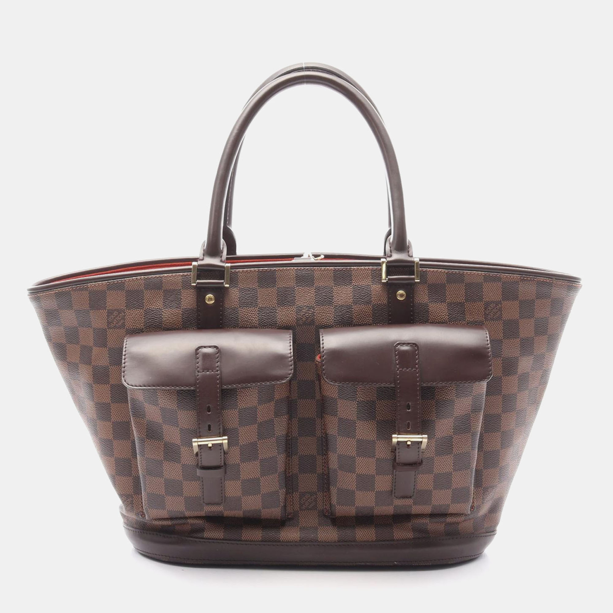 

Louis Vuitton Manosque Gm Tote Handbag Damier Canvas Leather Ebene, Brown