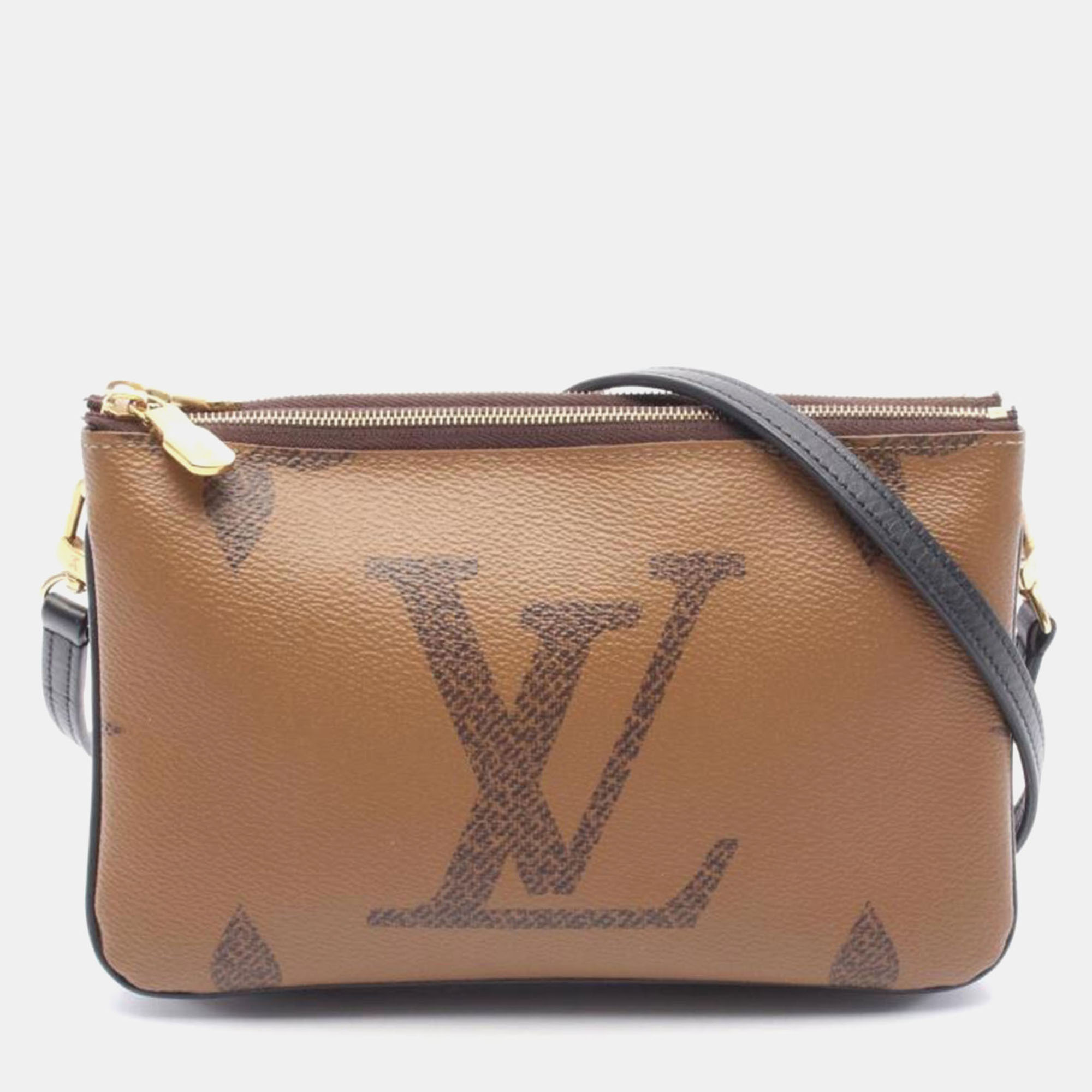 Pre-owned Louis Vuitton Pochette Double Zip Monogram Giant Reverse In Brown