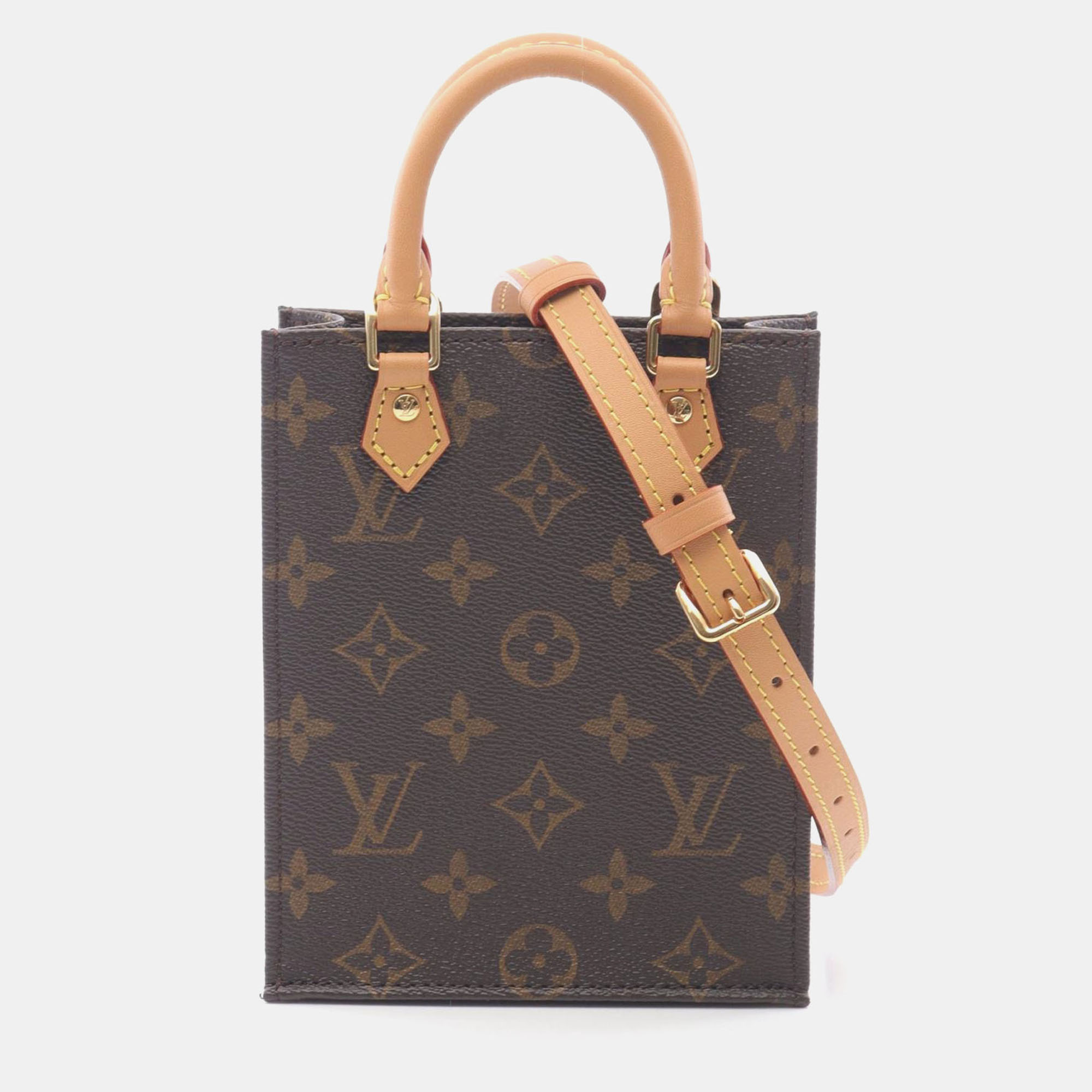 

Louis Vuitton Petit Sac Plat Hand Crossbody Bag Monogram Leather Brown