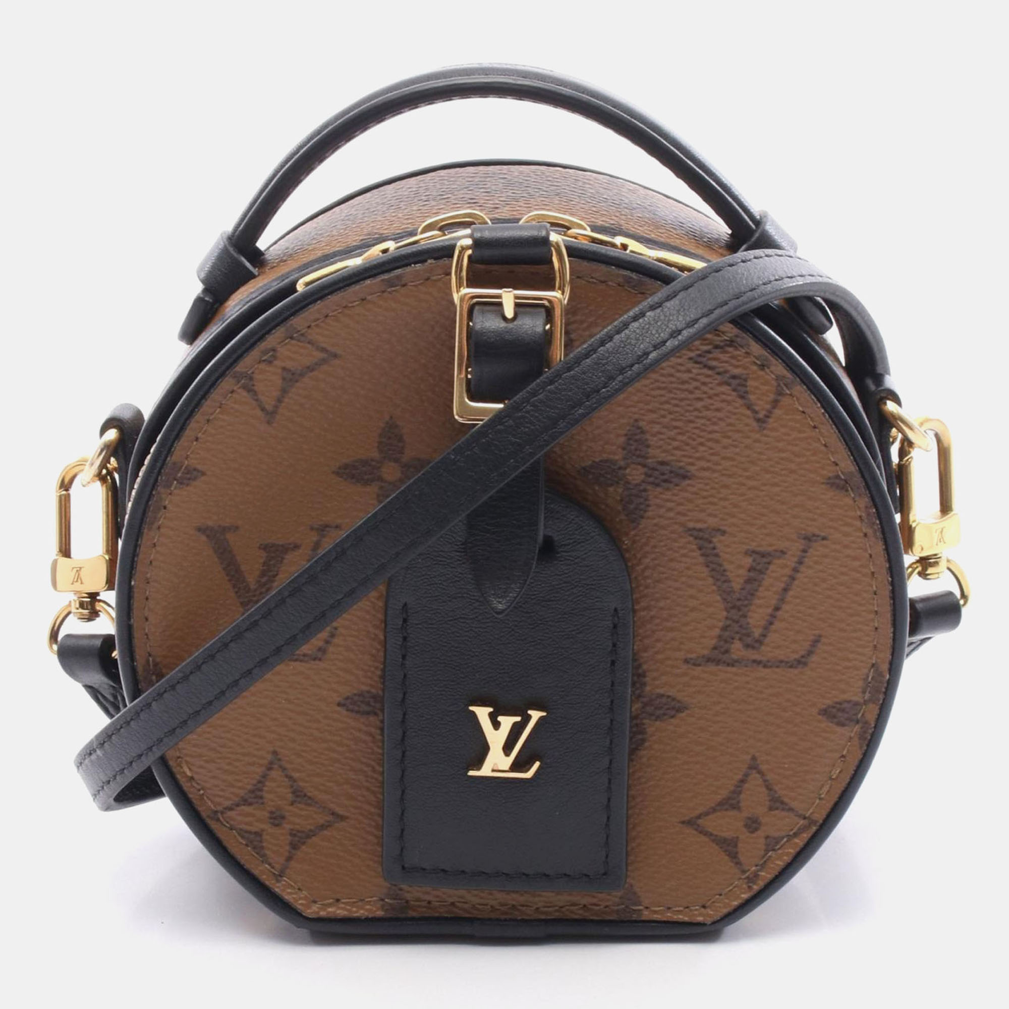 Pre-owned Louis Vuitton Mini Boite Chapeau Shoulder Handbag Monogram Reverse In Black