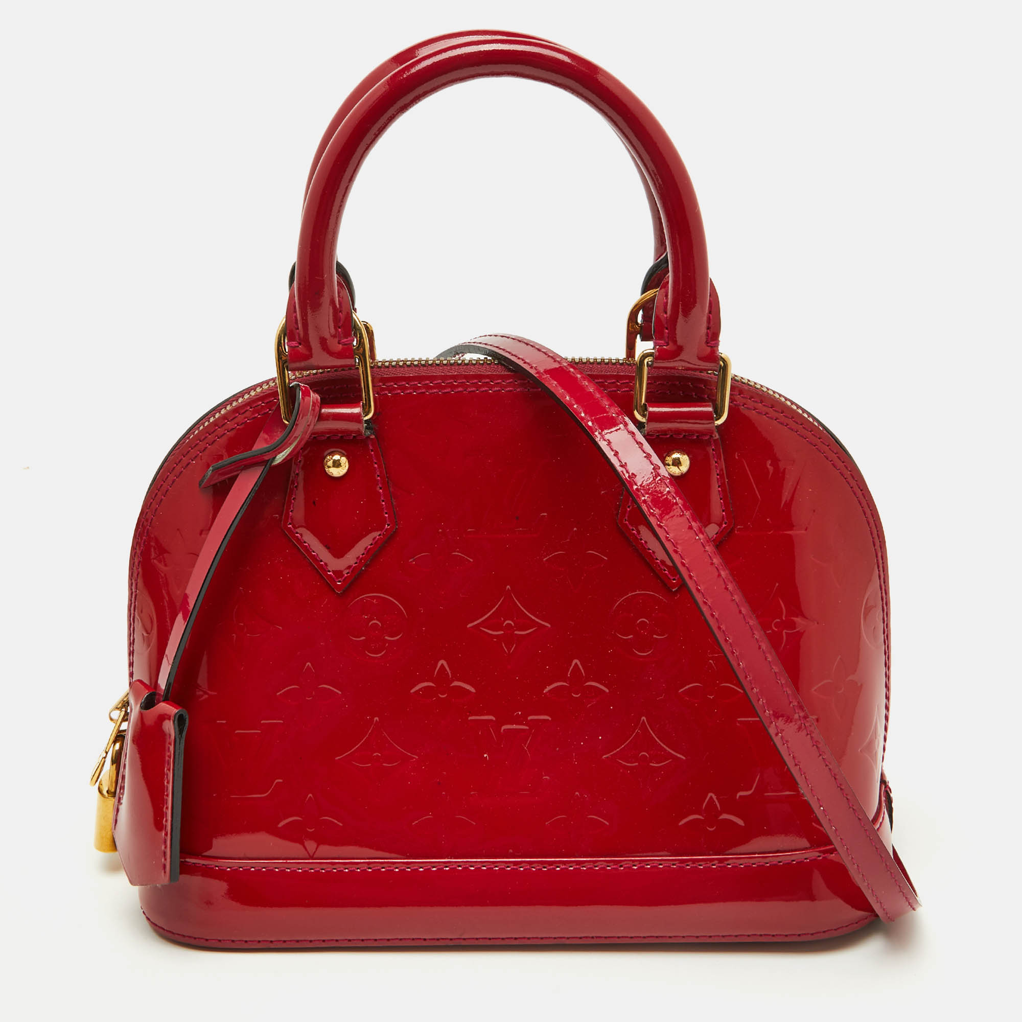 Pre-owned Louis Vuitton Rouge Grenadine Monogram Vernis Alma Bb Bag In Red