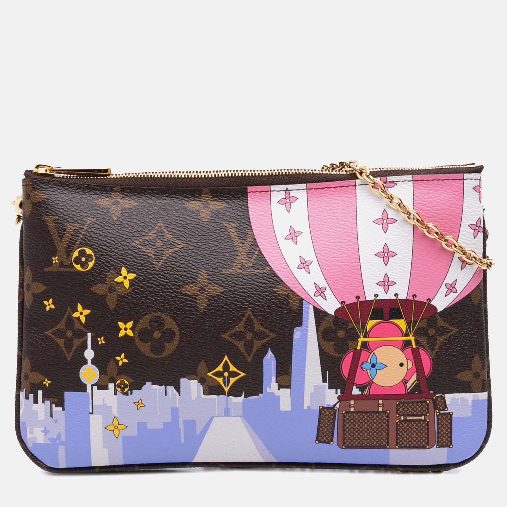 

Louis Vuitton Brown Monogram Double Zip Pochette Illustre Vivienne Shanghai