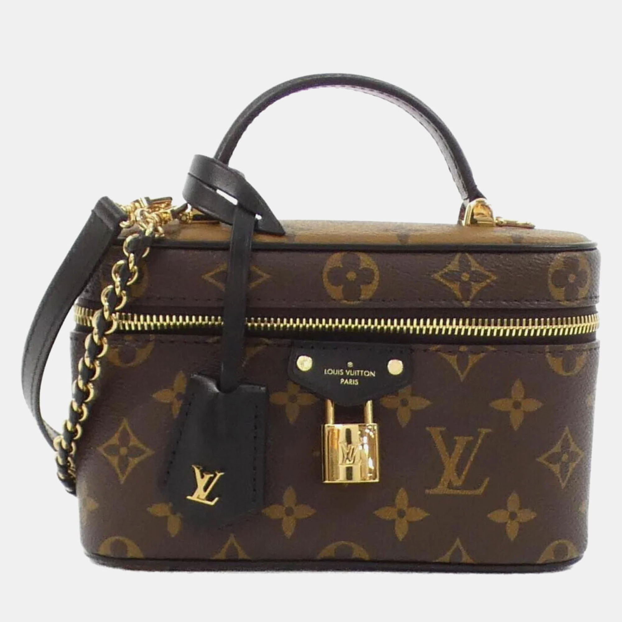 Pre-owned Louis Vuitton Monogram Reverse Brown Leather Vanity Chain Pouch