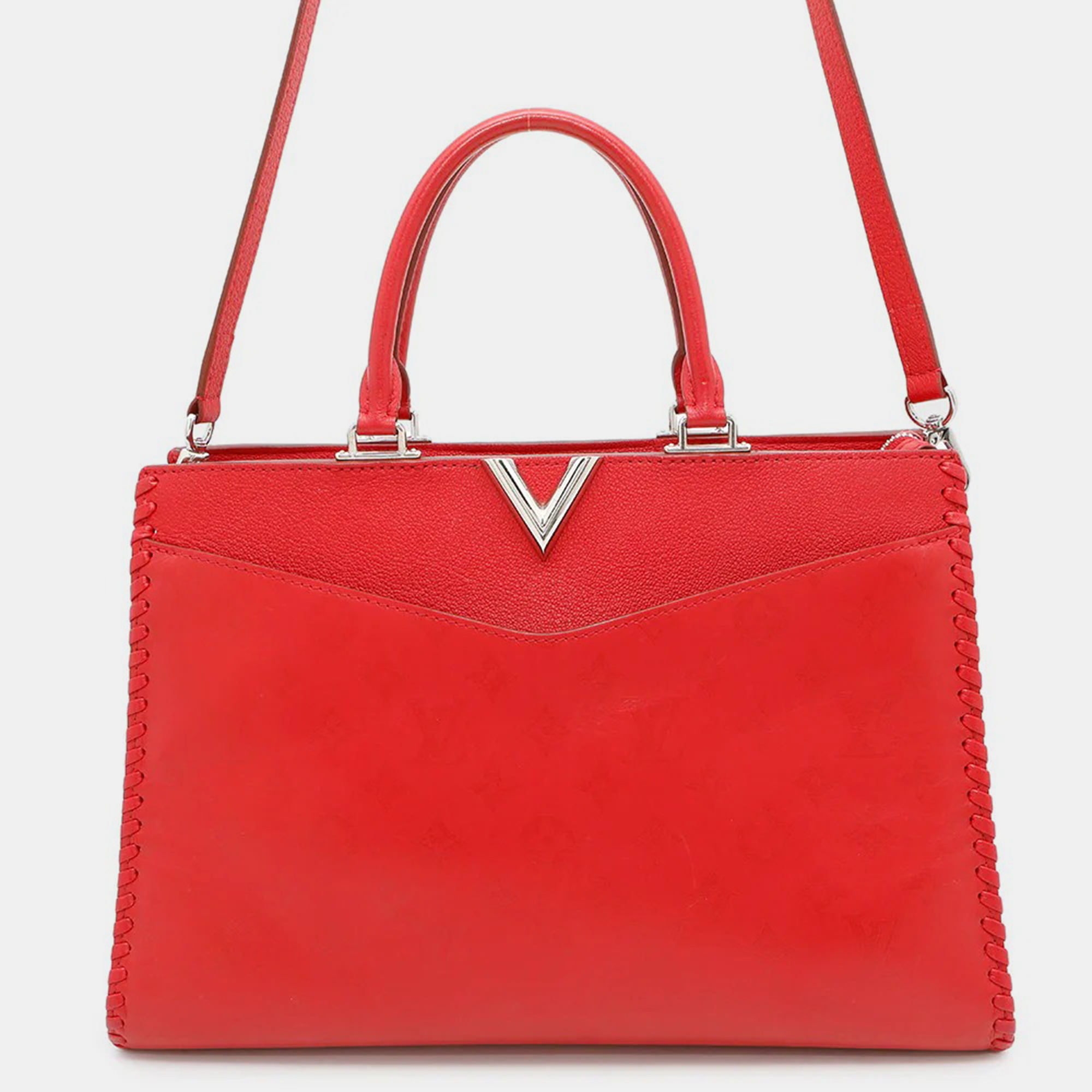 Pre-owned Louis Vuitton Very Zip Tote Ruby Leather Monogram In Red