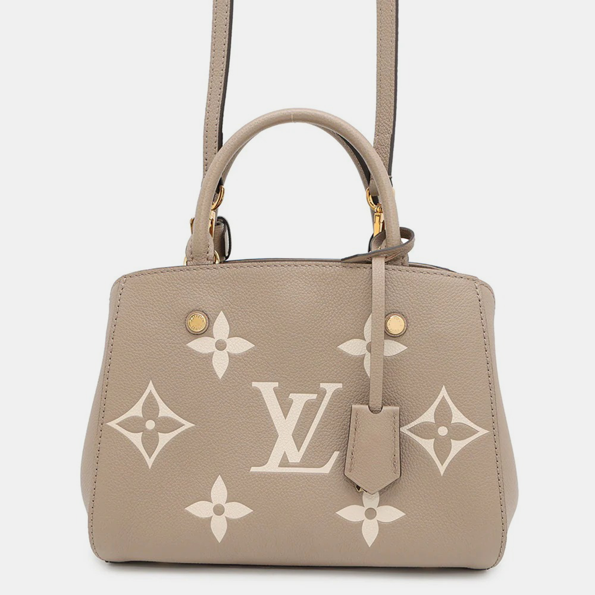 

Louis Vuitton Montaigne BB Tourterelle Clair Monogram Empreinte Leather Handbag, Beige