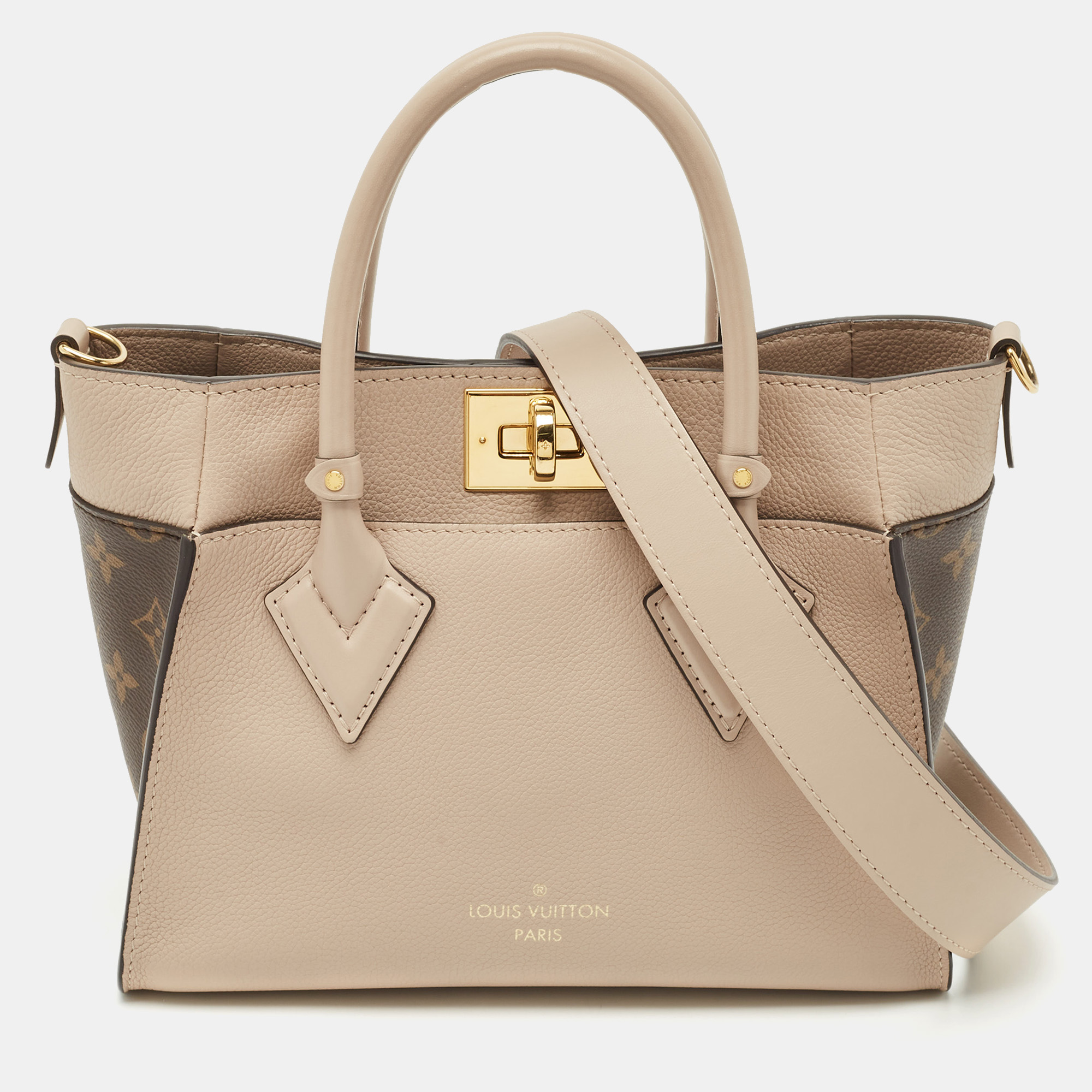 

Louis Vuitton Greige Monogram Leather and Canvas On My Side PM Bag, Beige