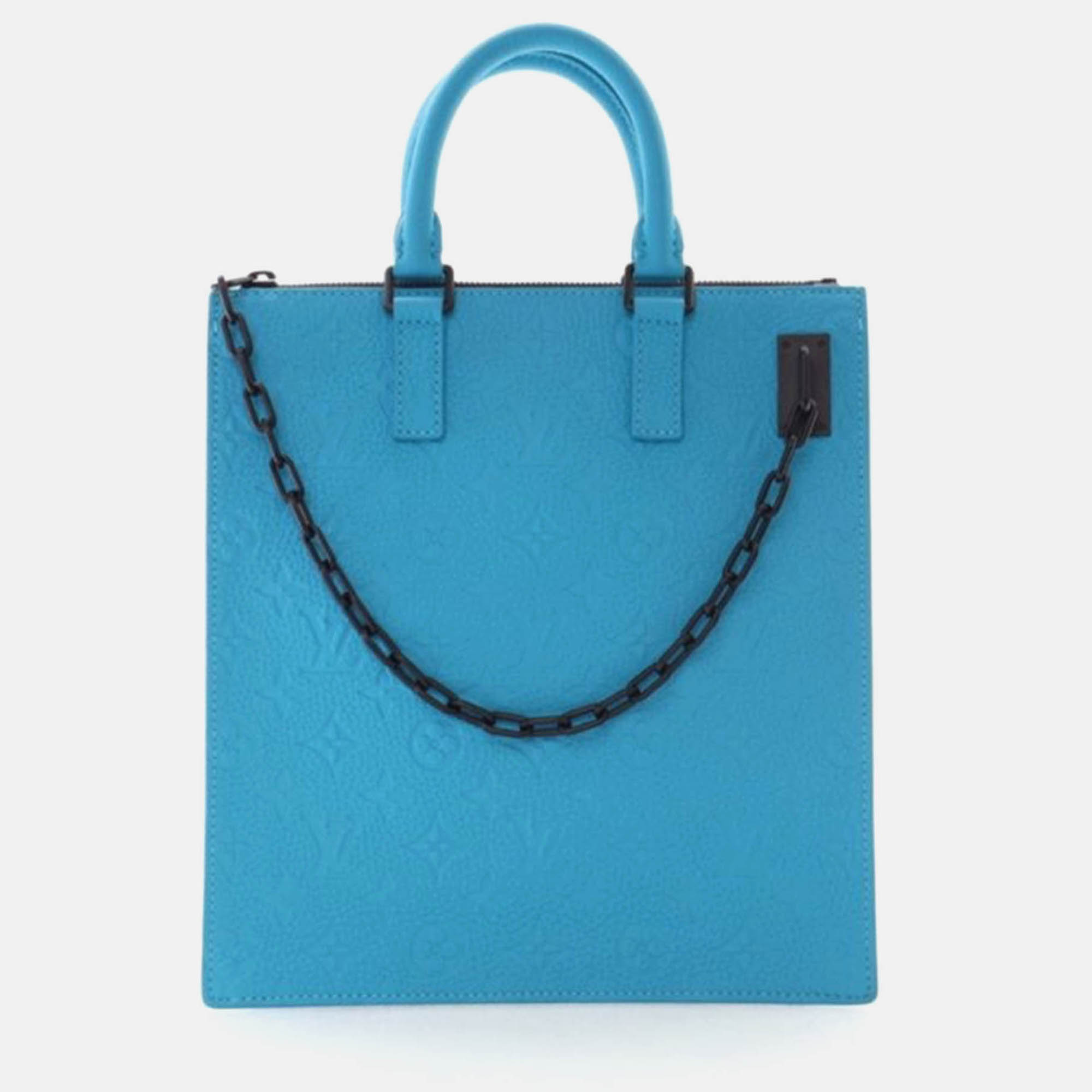 

Louis Vuitton Sac Plat Monogram Taurillon Leather Tote Bag, Blue