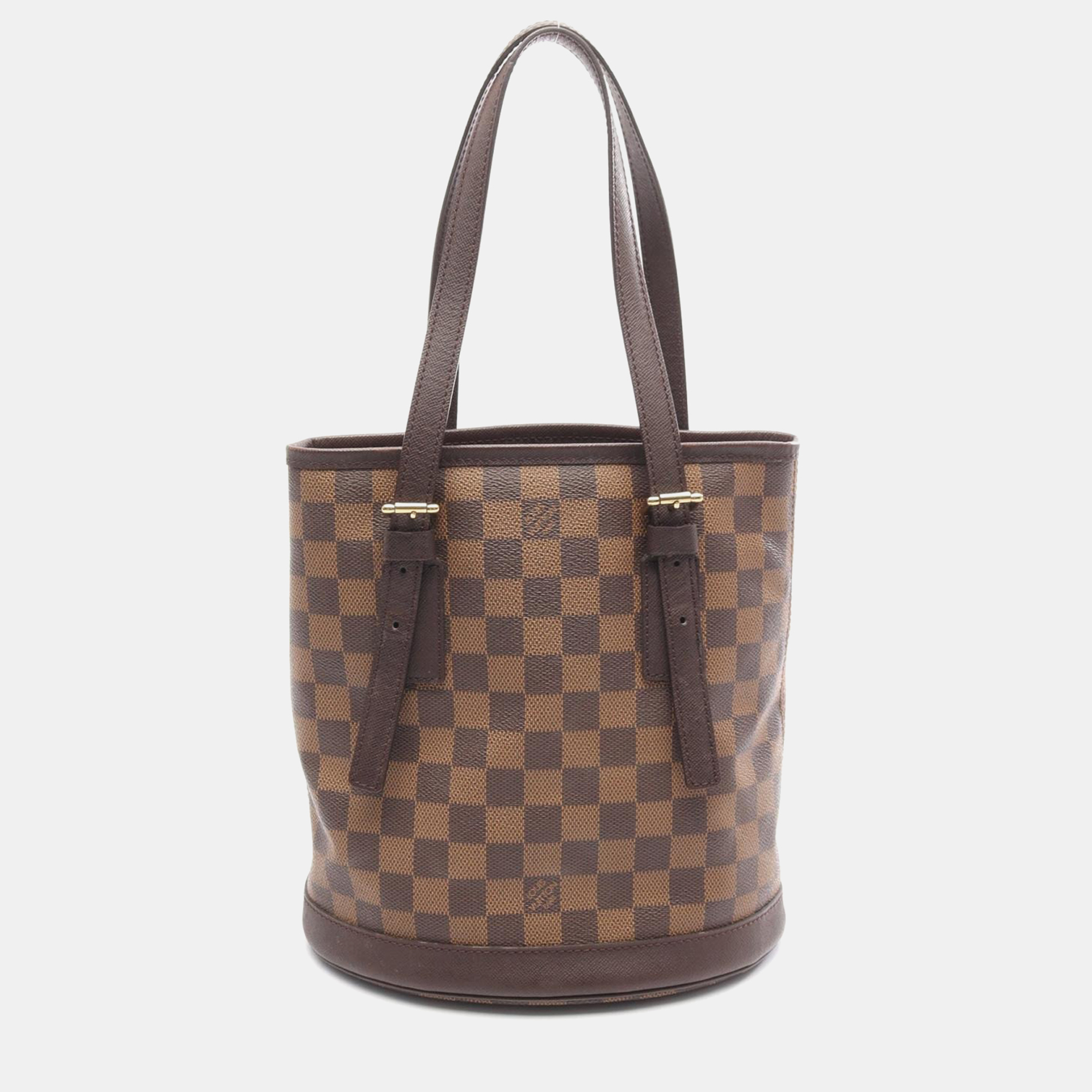 Pre-owned Louis Vuitton Marais Shoulder Tote Bag Damier Canvas Leather Ebene In Brown