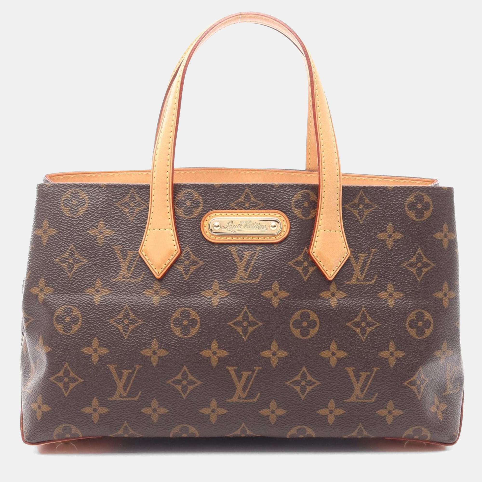 Pre-owned Louis Vuitton Wilshire Pm Tote Handbag Monogram Canvas Leather In Brown