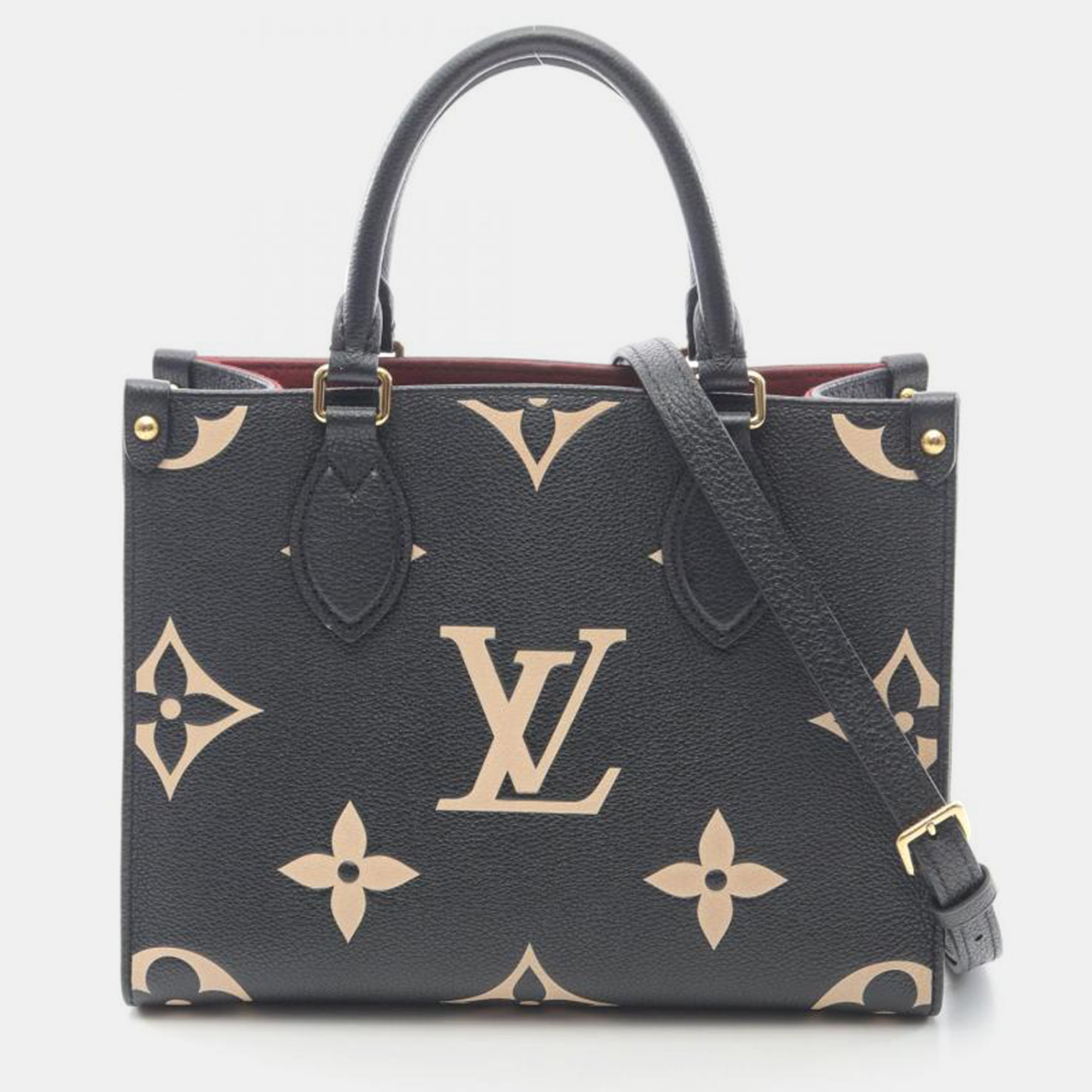 

Louis Vuitton OnTheGo PM Black Bicolor Monogram Empreinte Leather Tote Bag, Beige