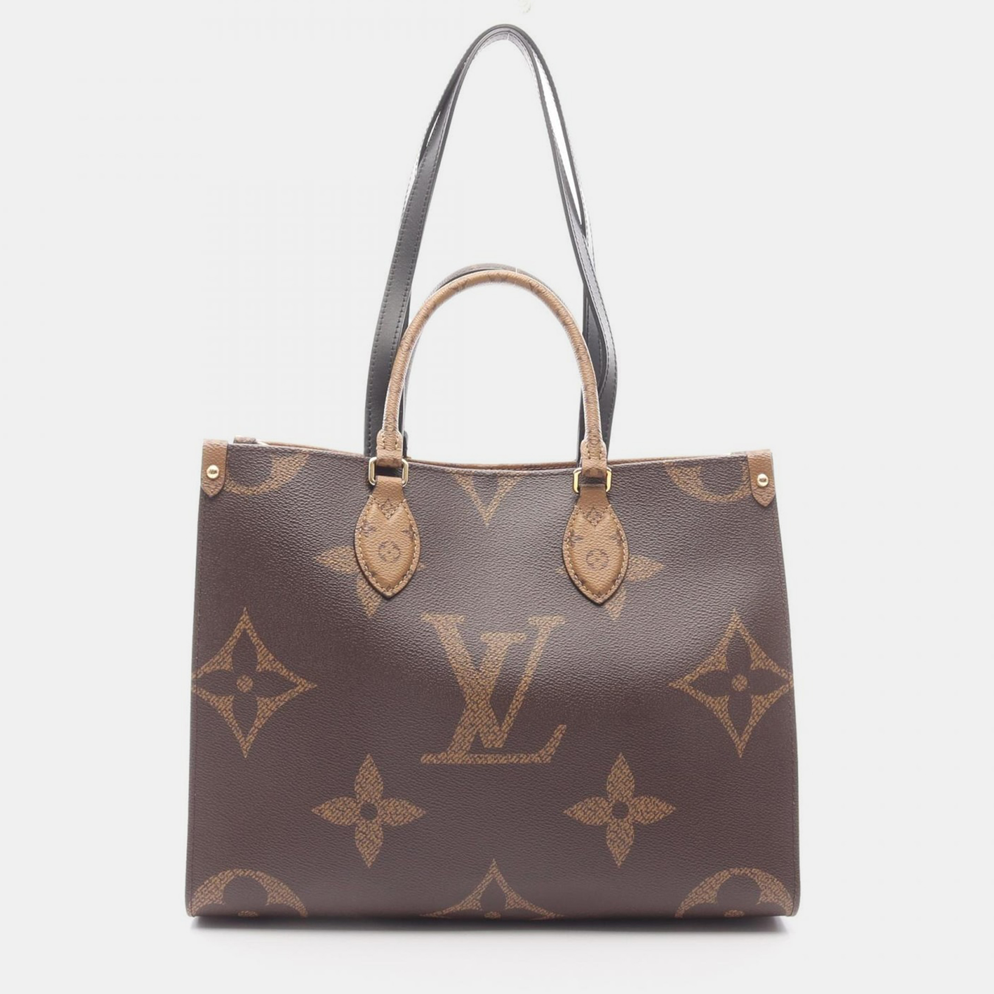 Pre-owned Louis Vuitton Onthego Mm Shoulder Tote Bag Monogram Giant Reverse In Brown