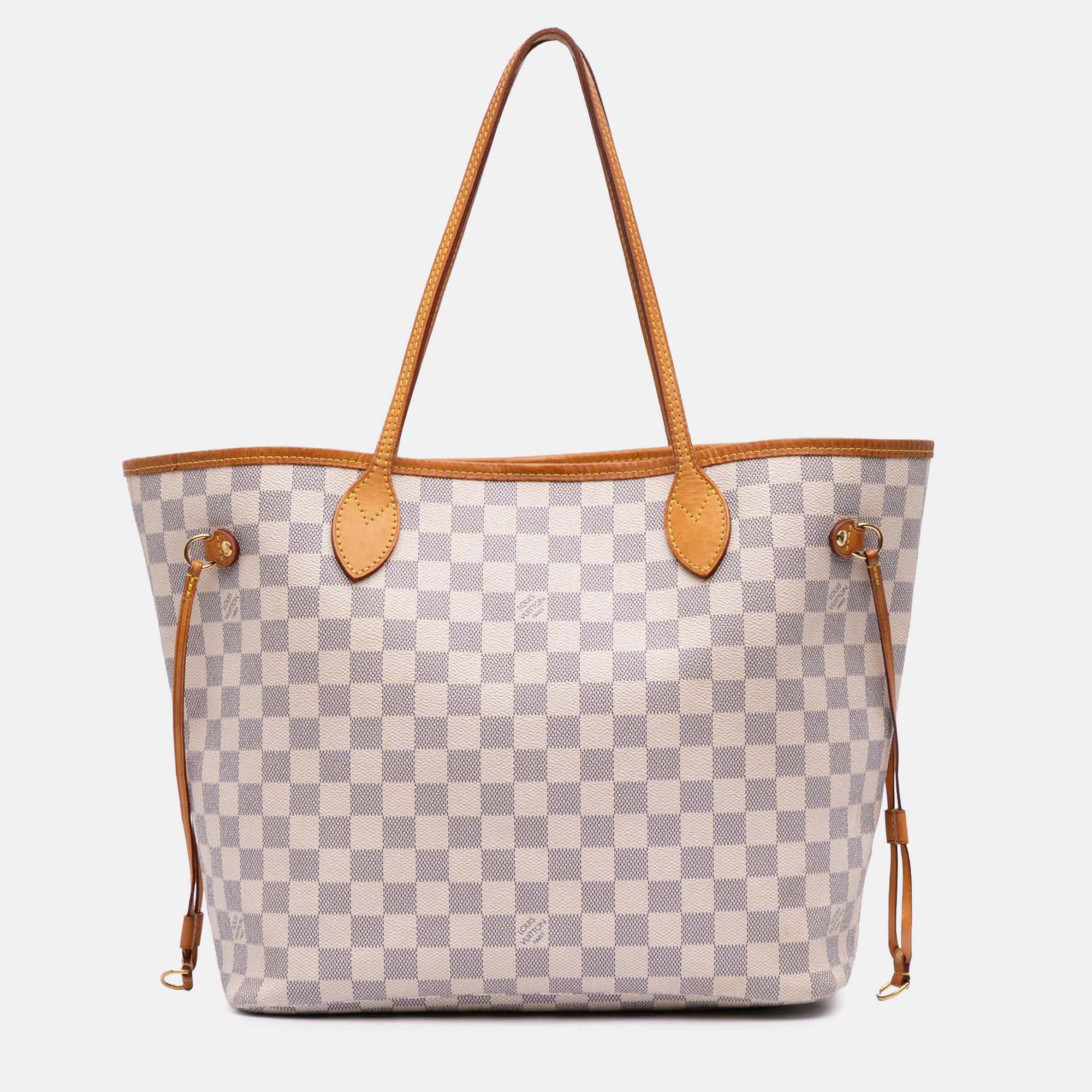 

Louis Vuitton White Damier Azur Neverfull MM Bag