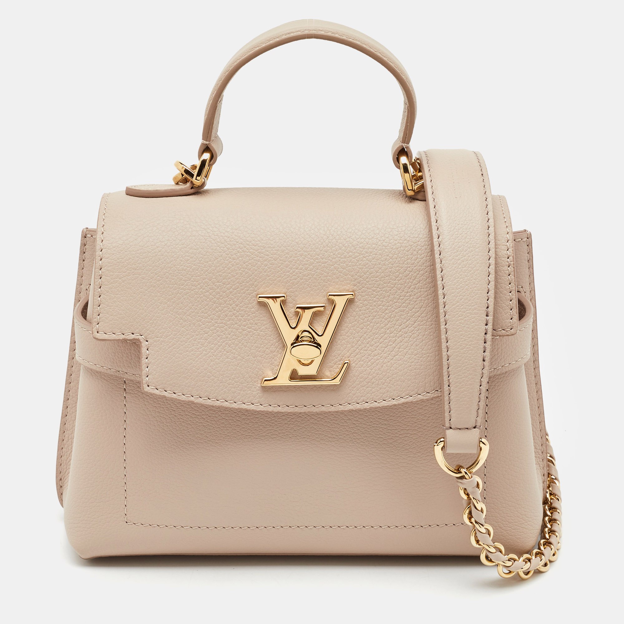 

Louis Vuitton Greige Leather LockMe Ever Mini Bag, Beige