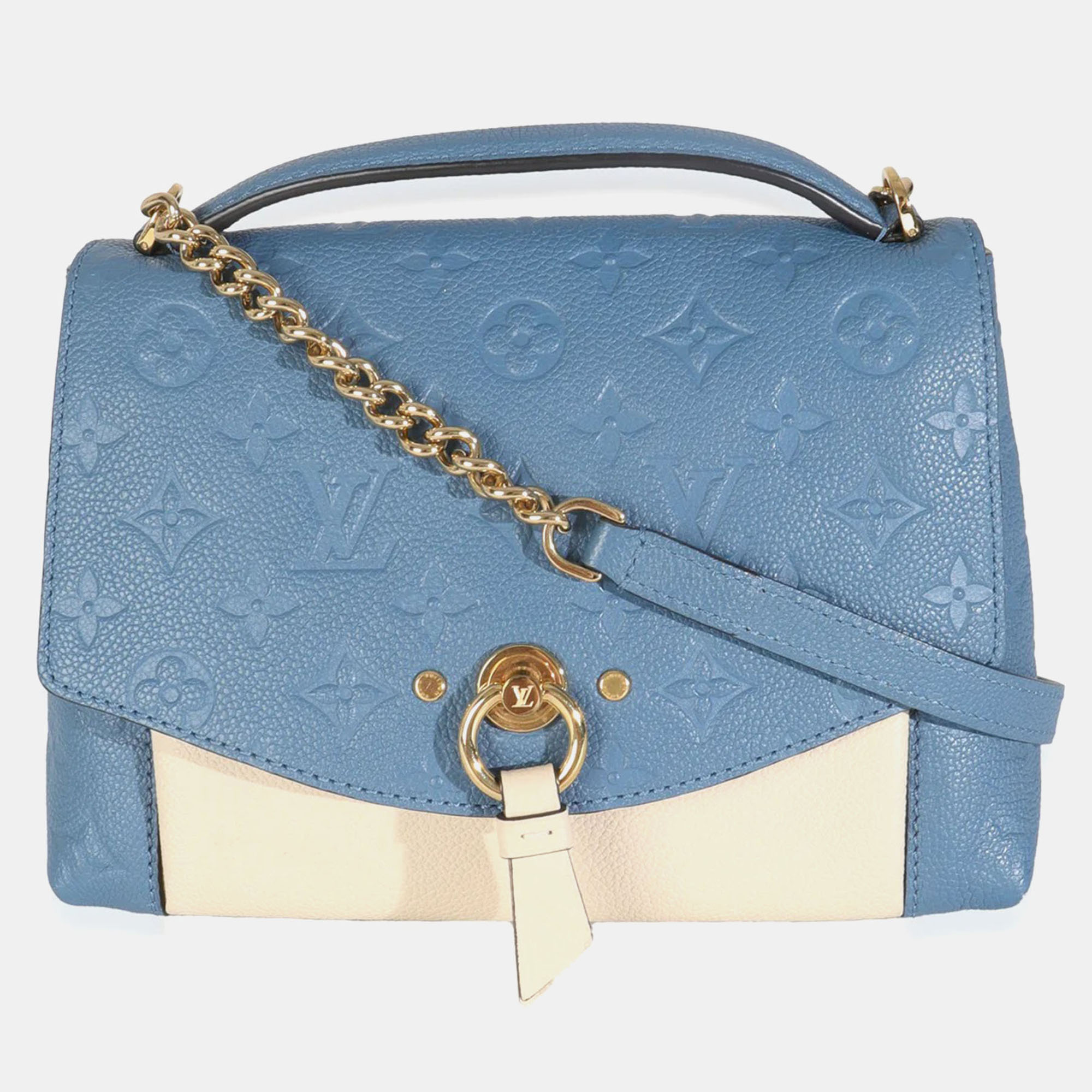 Pre-owned Louis Vuitton Denim Creme Monogram Empreinte Blanche Bb In Sand