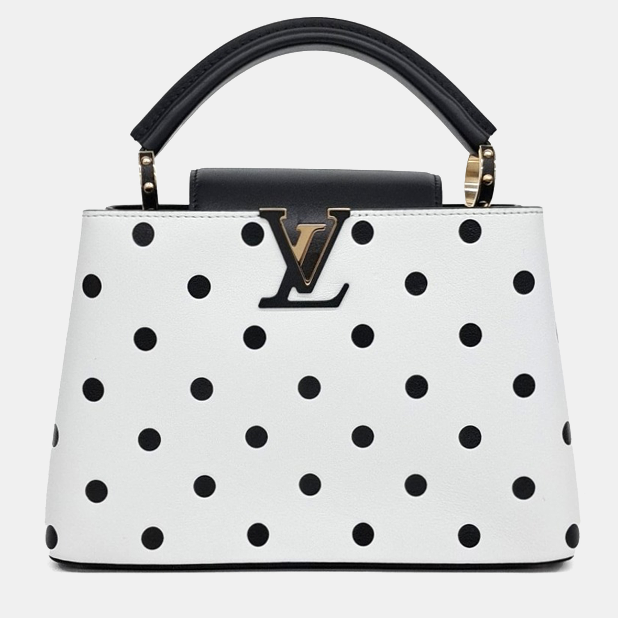 

Louis Vuitton Black/White Leather Capucines BB