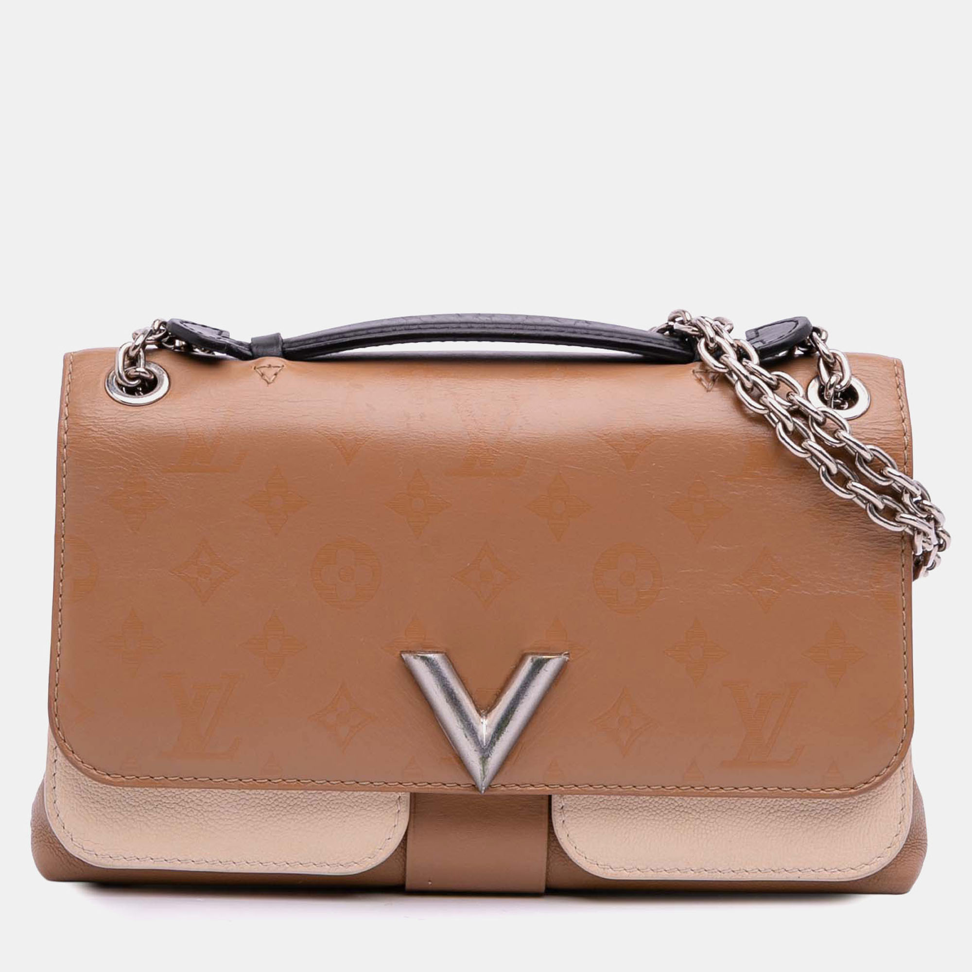 

Louis Vuitton Brown Monogram Cuir Plume Ecume Very Chain Satchel