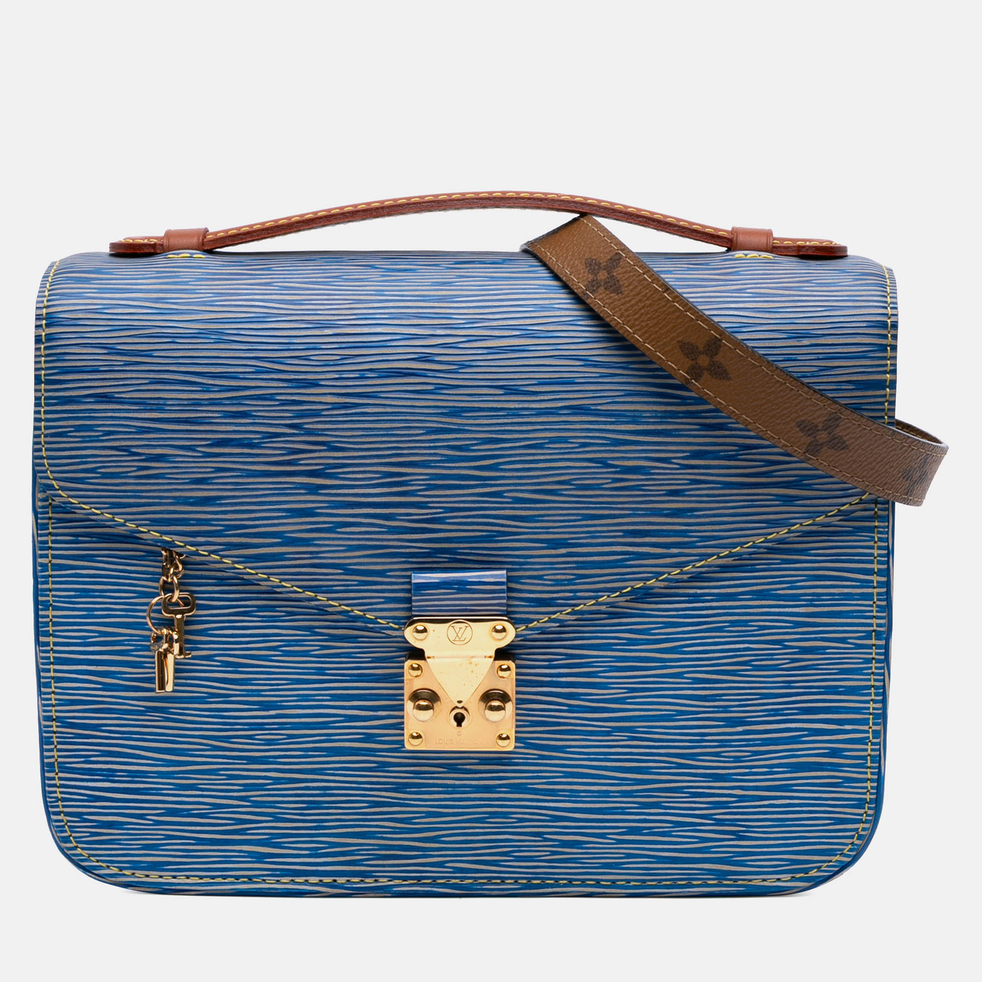 Pre-owned Louis Vuitton Blue Brown Epi Denim Pochette Metis
