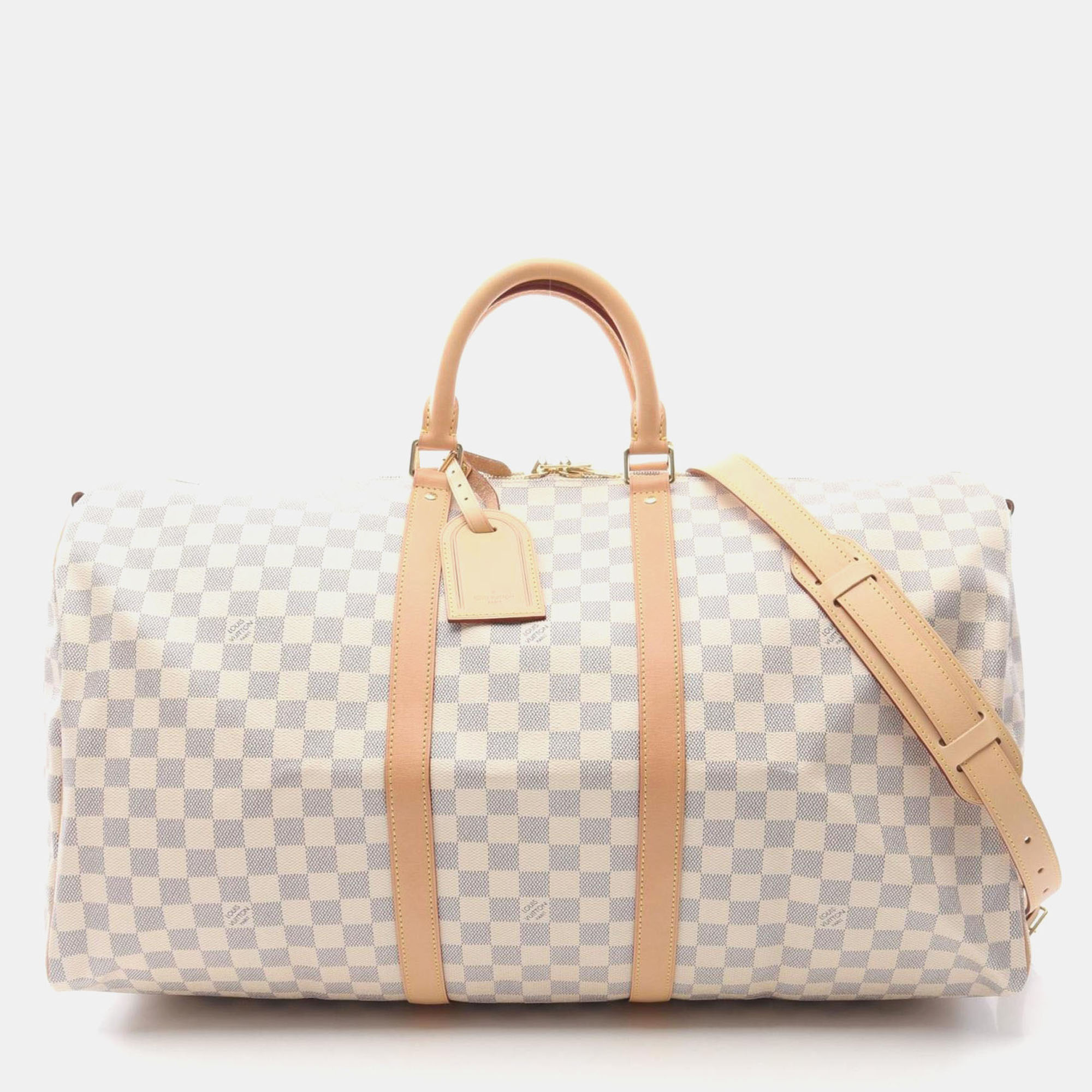 

Louis Vuitton Keepall Bandouliere 55 Damier Azur Coated Canvas Boston Bag, White