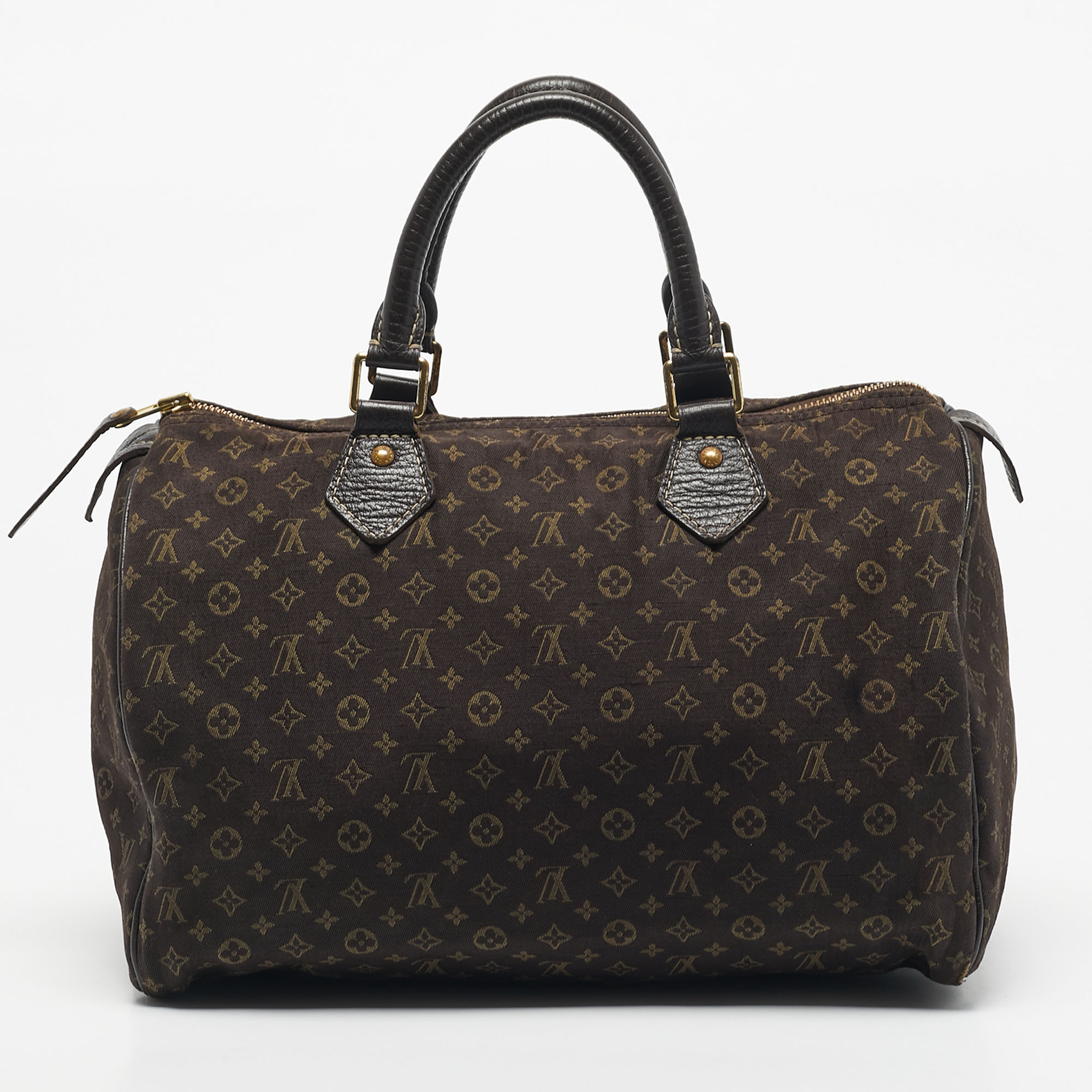 Pre-owned Louis Vuitton Fusain Monogram Mini Lin Canvas Speedy 30 Bag In Brown