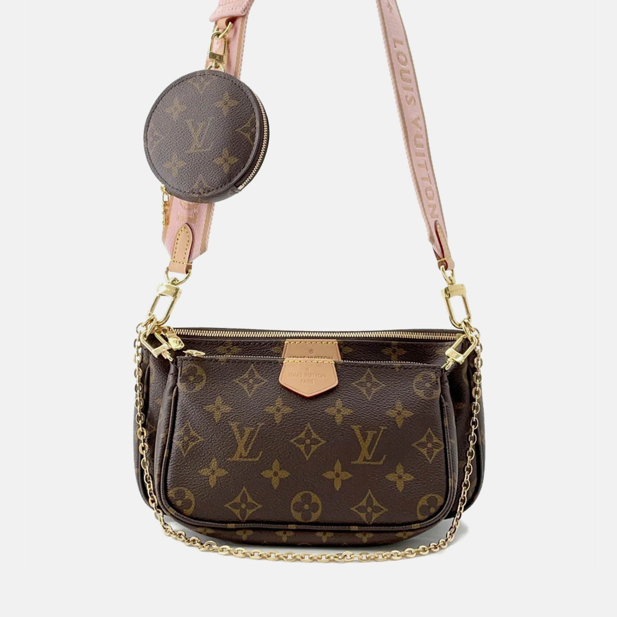 

Louis Vuitton Multi Pochette Accessoires Rose Claire Monogram Crossbody Bag, Brown