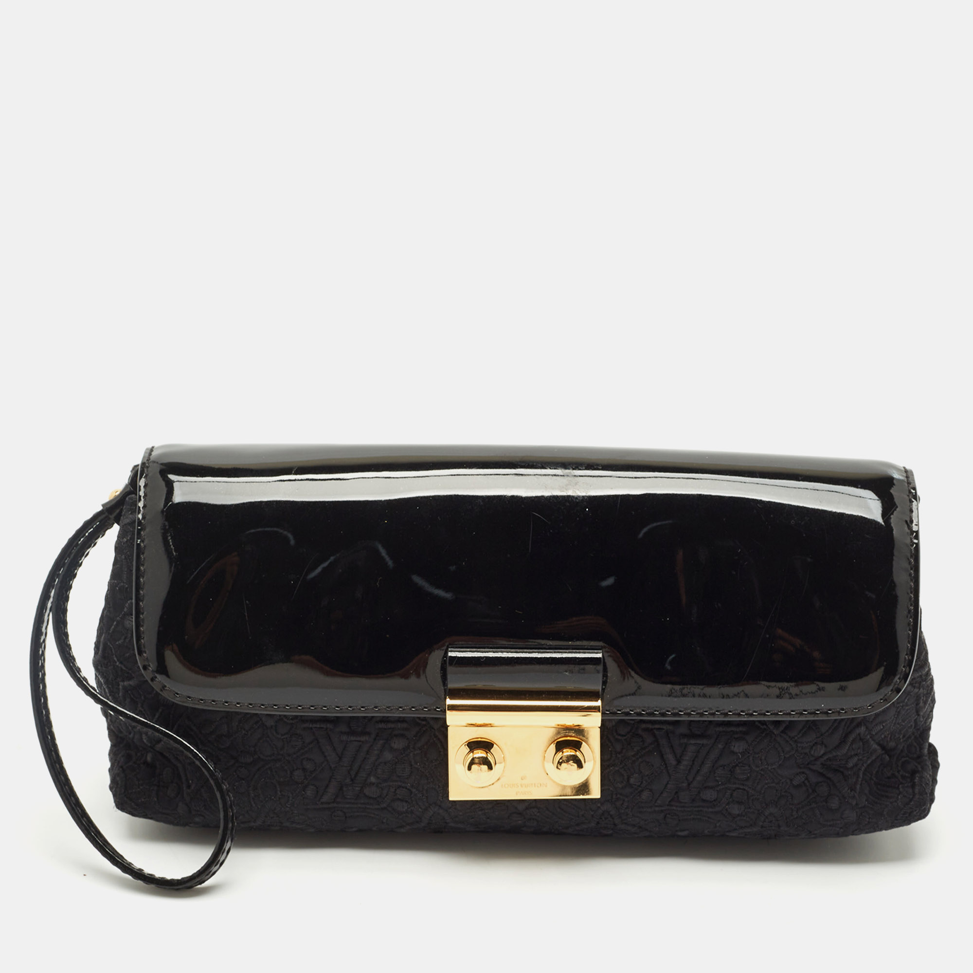 

Louis Vuitton Black Monogram Nylon and Vernis Dentelle Pochette
