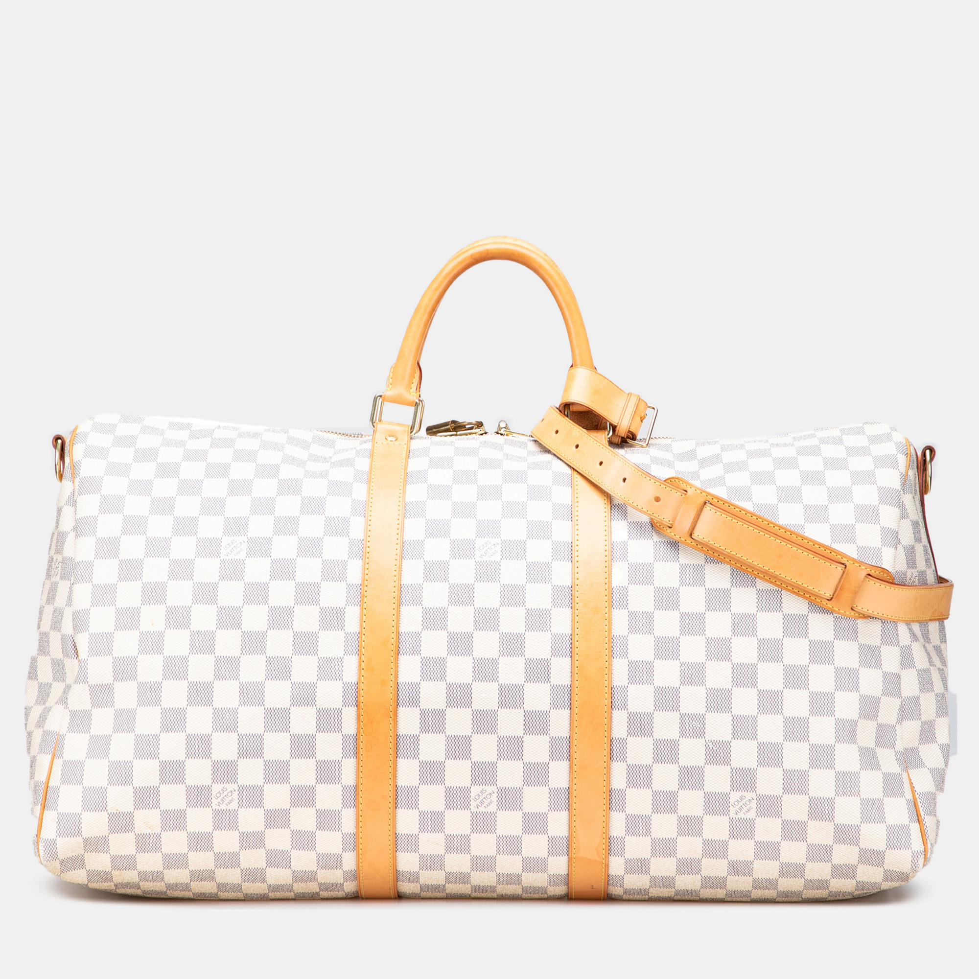 

Louis Vuitton White Damier Azur Keepall Bandouliere 55