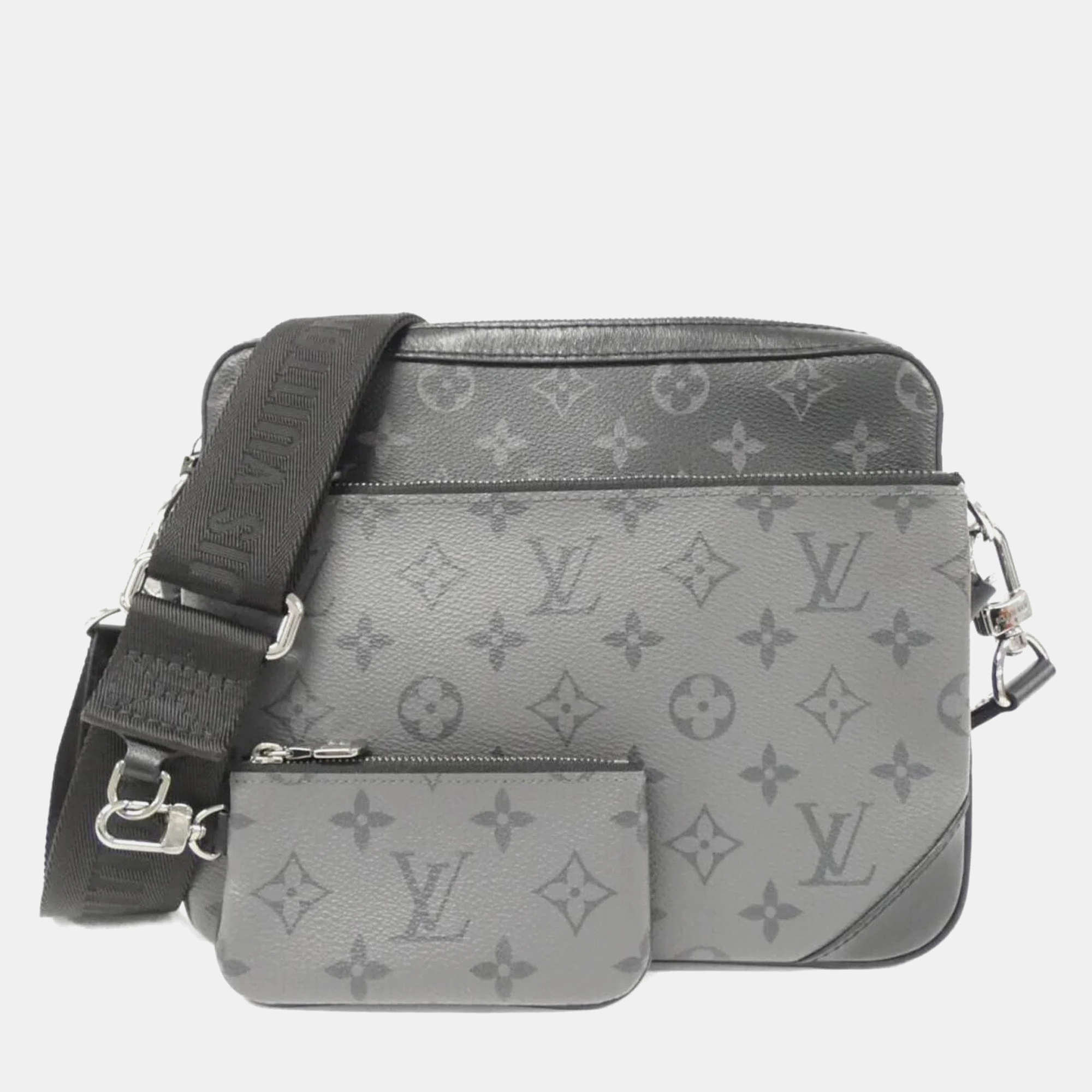 Pre-owned Louis Vuitton Monogram Eclipse Reverse Trio Messenger Shoulder Bag In Gray