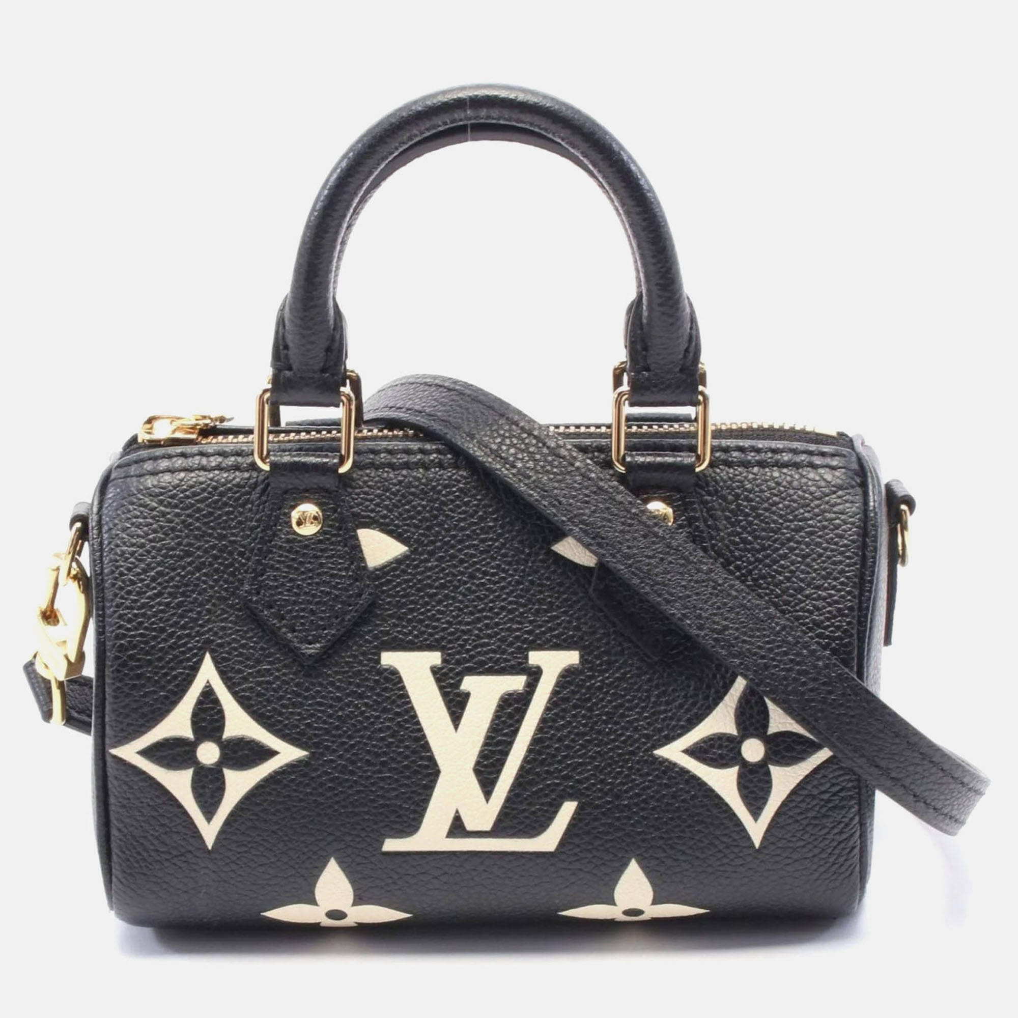 

Louis Vuitton Nano Speedy Black Beige Monogram Empreinte Leather Handbag