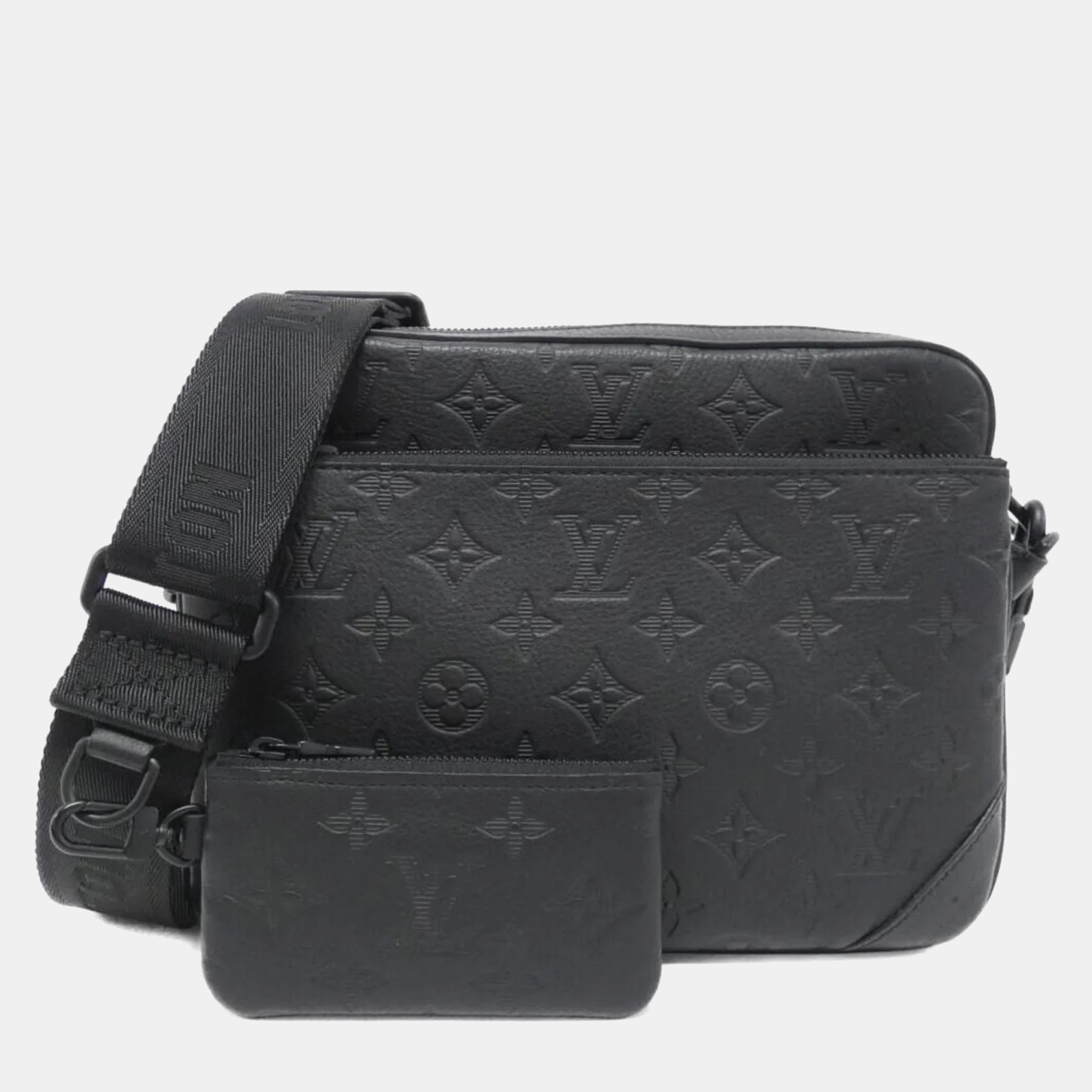 Pre-owned Louis Vuitton Black Leather Trio Messenger Shoulder Bag