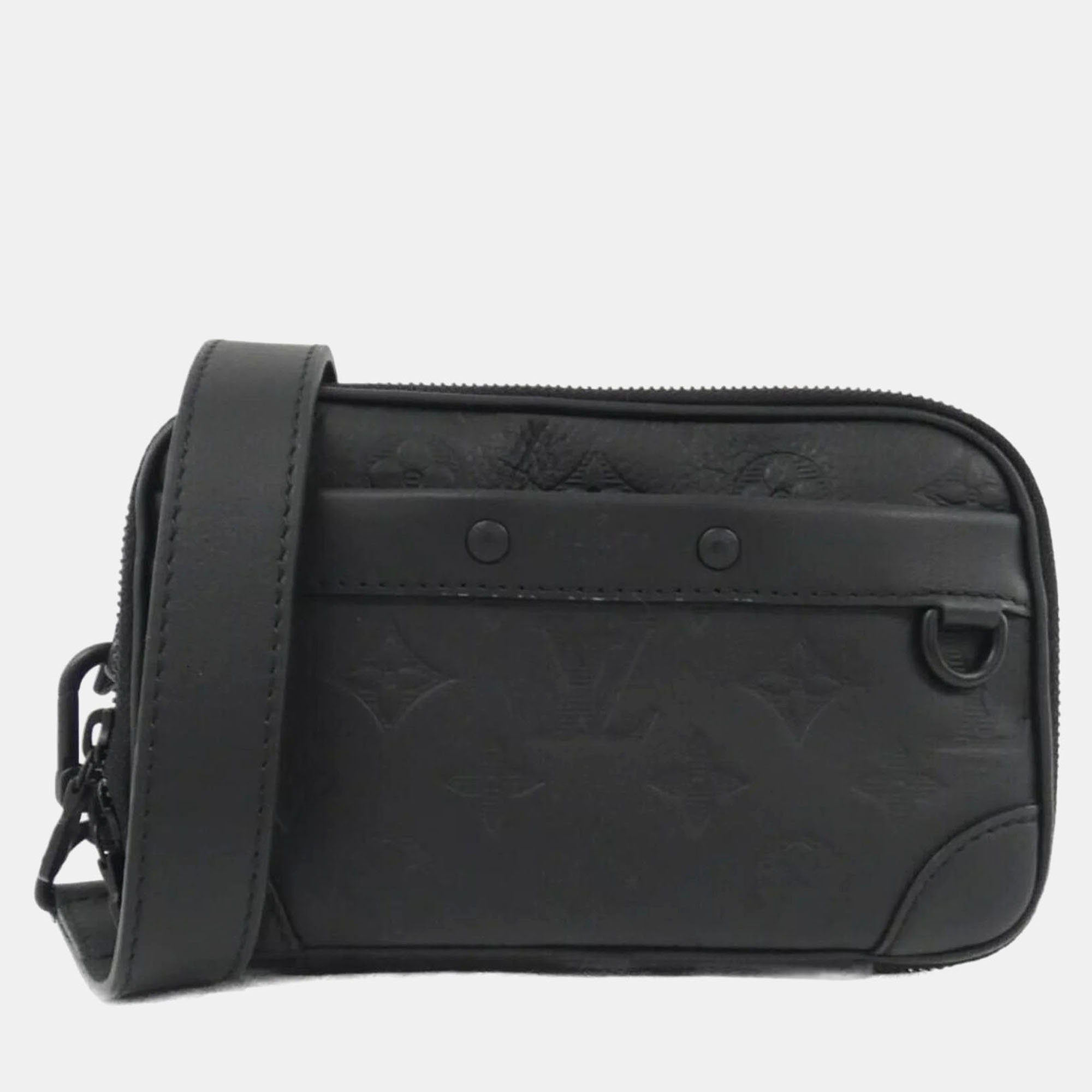 Pre-owned Louis Vuitton Monogram Shadow Alpha Wearable Wallet Shoulder Bag In Black
