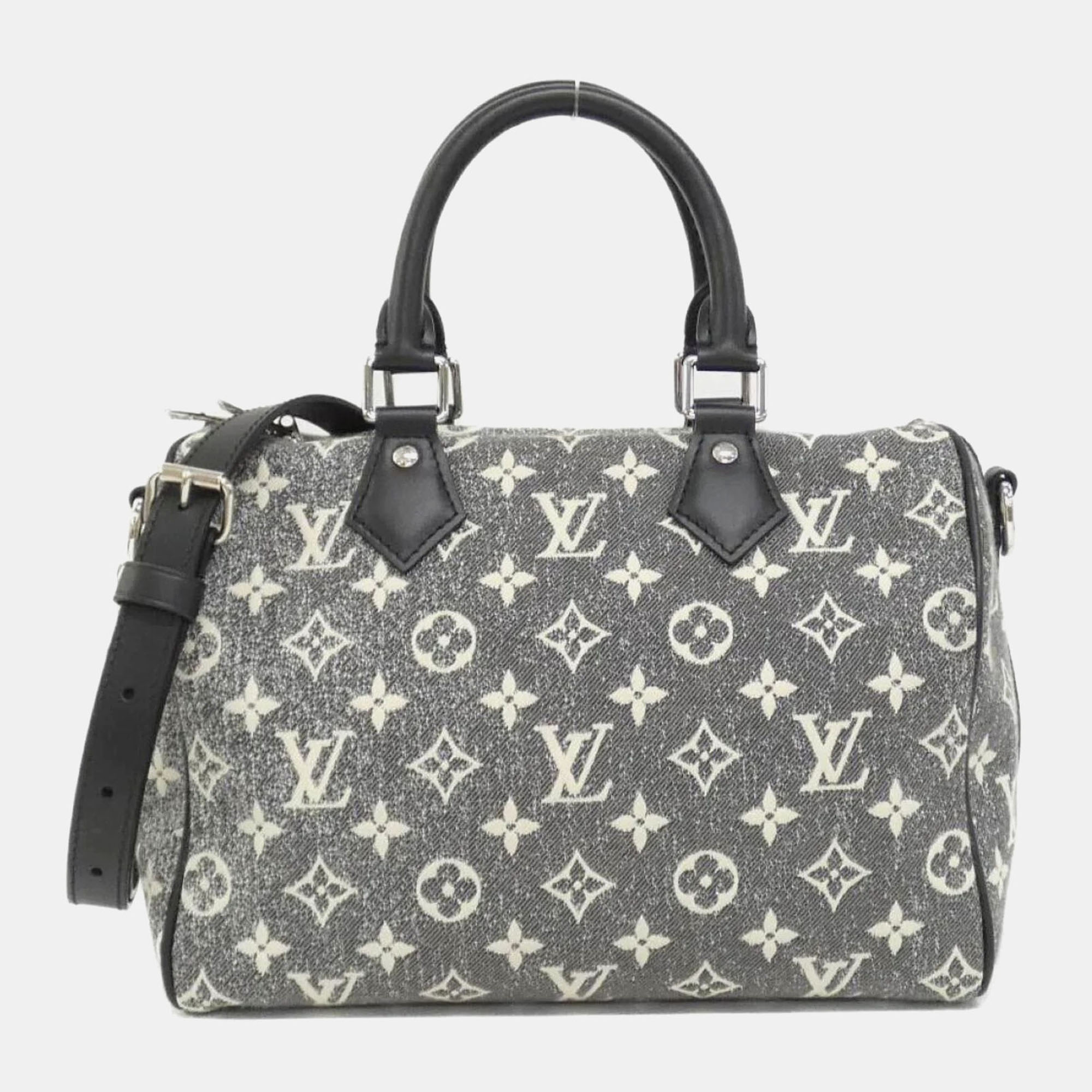 Pre-owned Louis Vuitton Monogram Jacquard Denim Speedy Bandouliere 25cm Boston Bag In Gray