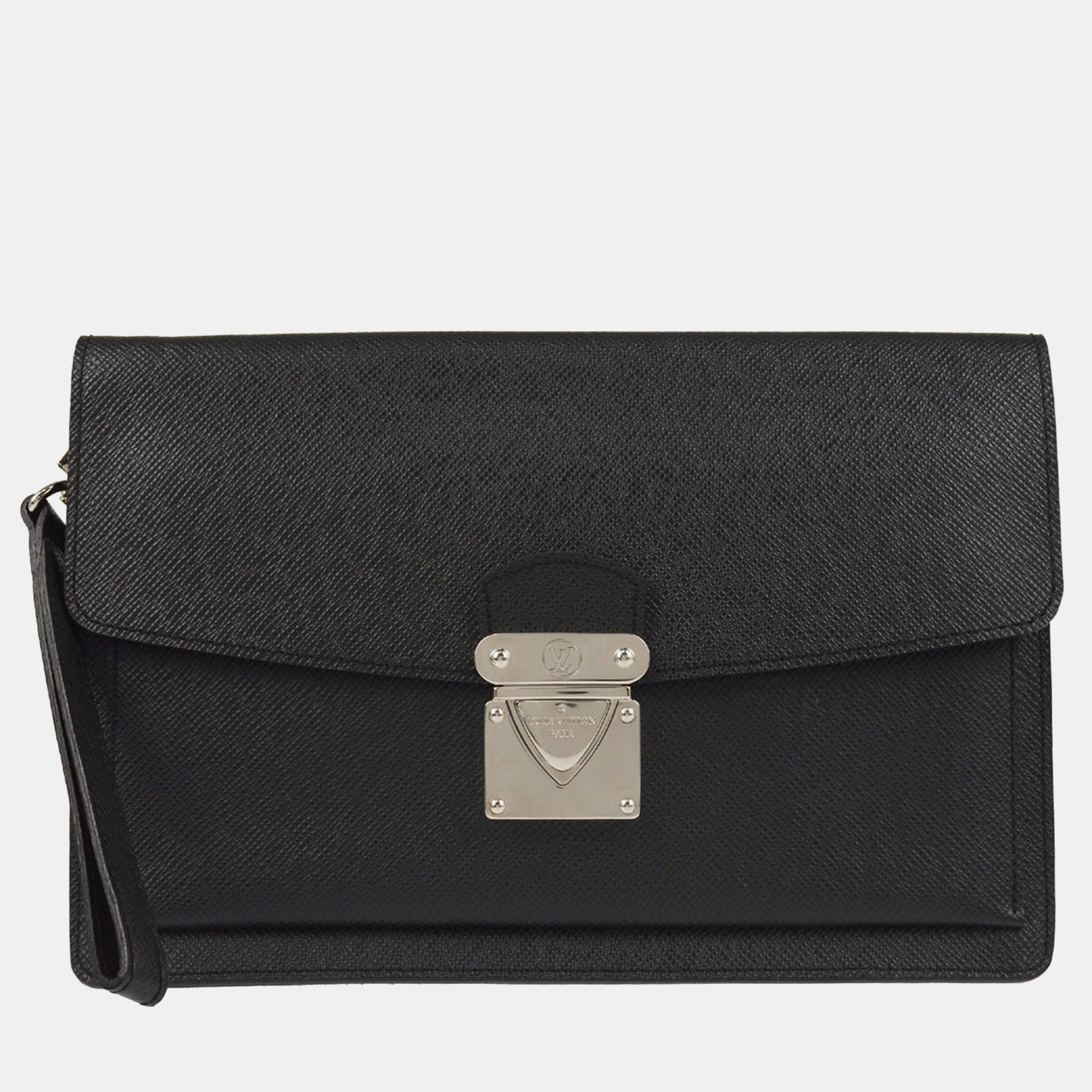 

Louis Vuitton Belaia Black Taiga Leather Clutch Bag