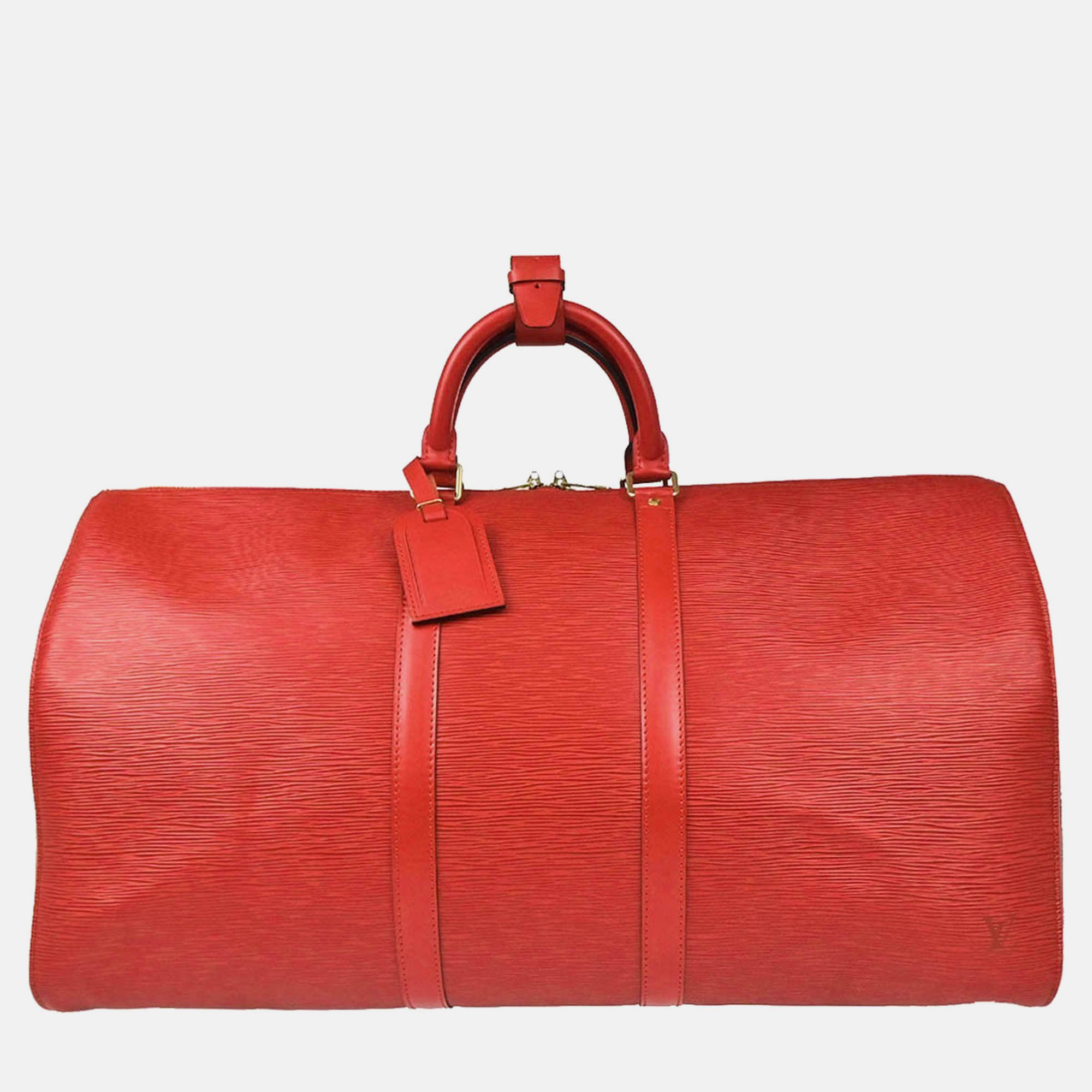 Pre-owned Louis Vuitton Red Epi Keepall 55 Travel Handbag