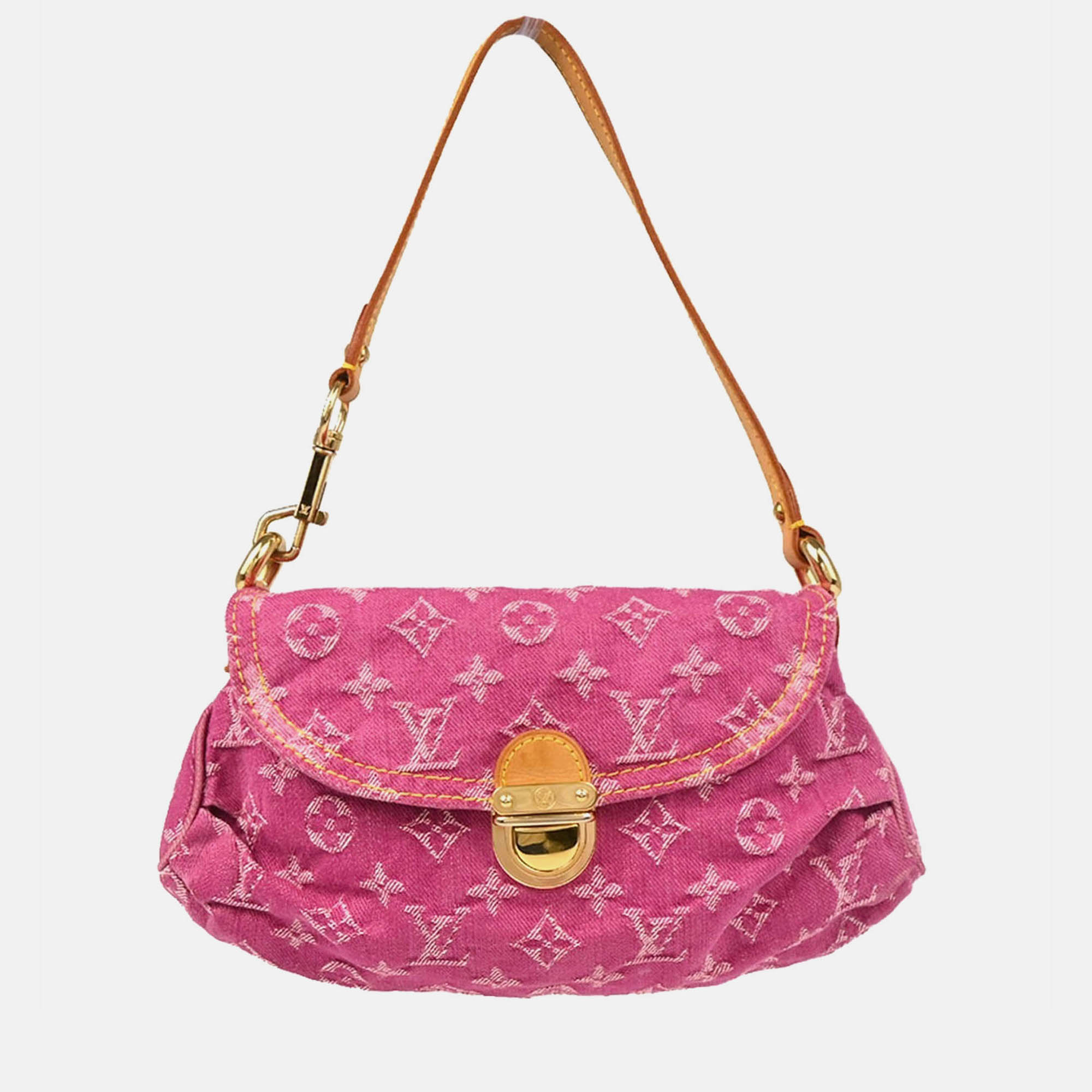 Pre-owned Louis Vuitton Pink Monogram Denim Mini Pleaty Handbag