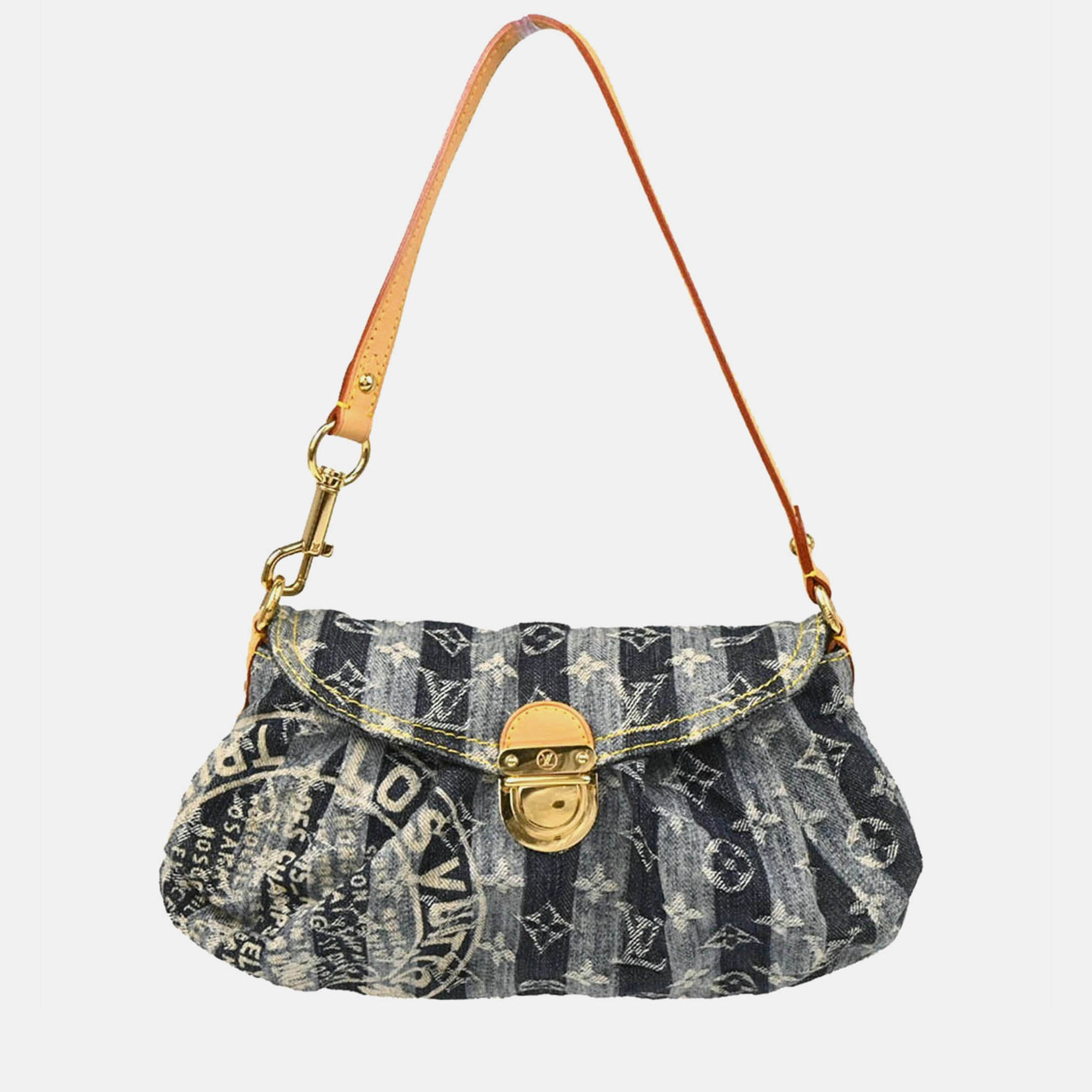 Pre-owned Louis Vuitton Blue Monogram Denim Mini Pleaty Raye Handbag